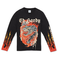 edhardyoriginals S / FADED BLACK Limited Edition Rhinestone Fire Tiger Ls Tee