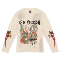 edhardyoriginals S / IVORY Limited Edition Rhinestone Dragon Ls Tee