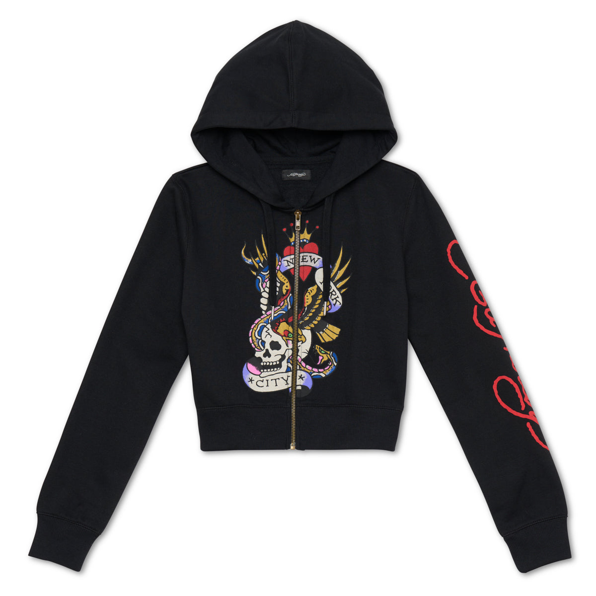 Nyc Skull Cropped Hoodie - edhardyoriginals