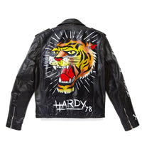 edhardyoriginals S / Black Tiger Painted Leather Jacket - Custom