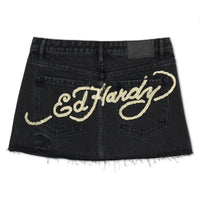 edhardyoriginals XS / BLACK WASH Panther Roses Denim Skirt