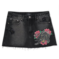 edhardyoriginals XS / BLACK WASH Panther Roses Denim Skirt