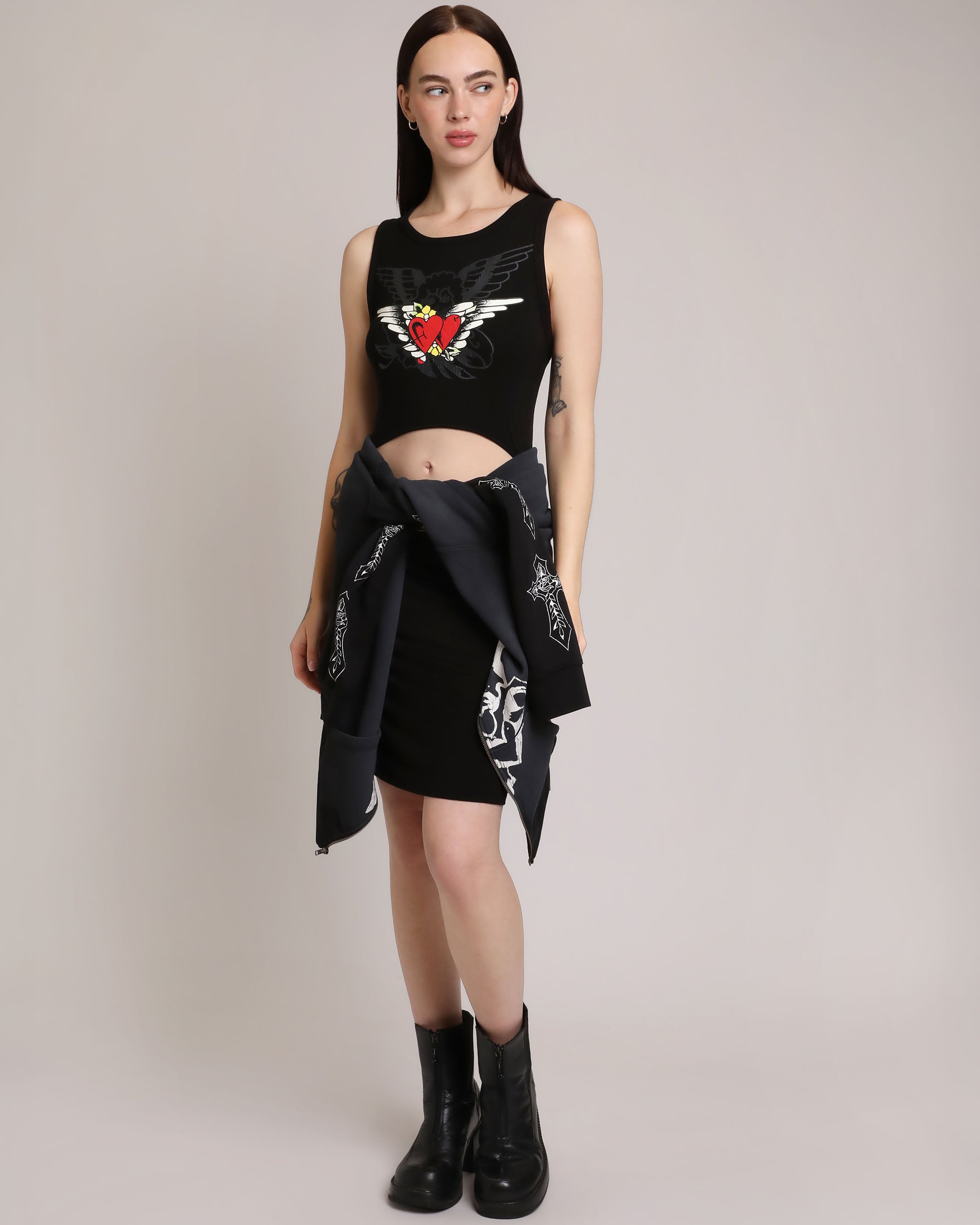 Heart Wings Cut Out Rib Tank Dress