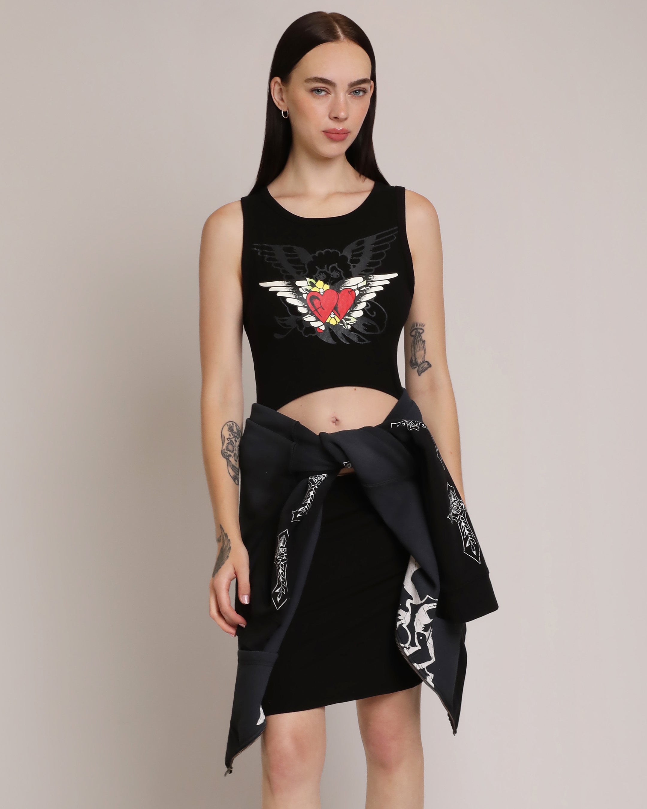 Heart Wings Cut Out Rib Tank Dress