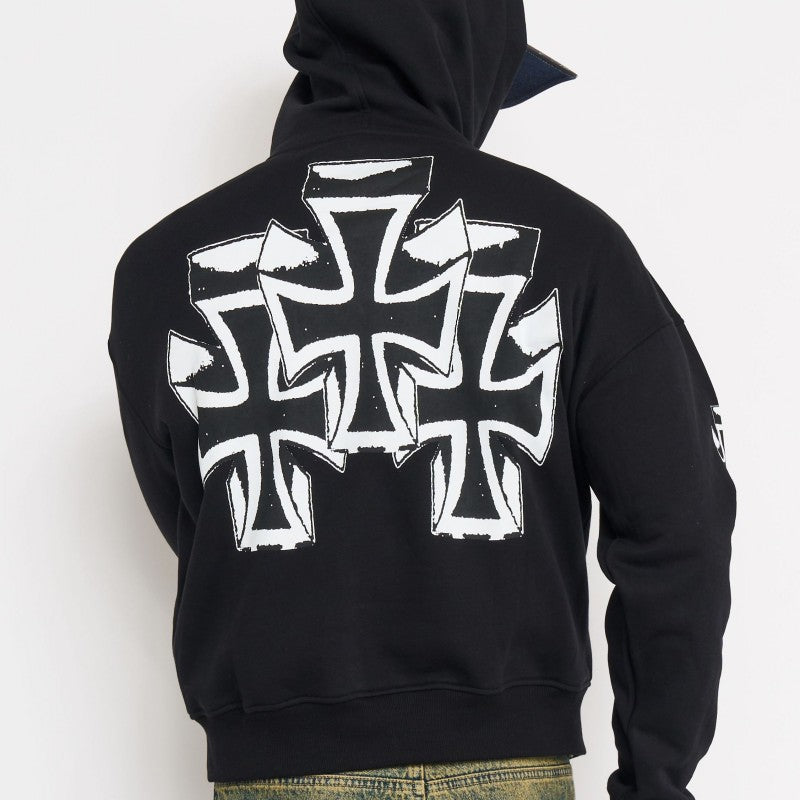 Cyber Crosses Puff Print Boxy Hoodie