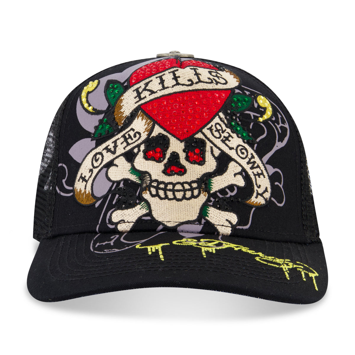 Ed Hardy Vintage Love Kills Slowly Rhinestone Embellished Trucker Hat Ed Hardy Hat Vintage Love Kills Slowly Bling Adult... | Depop main image 2