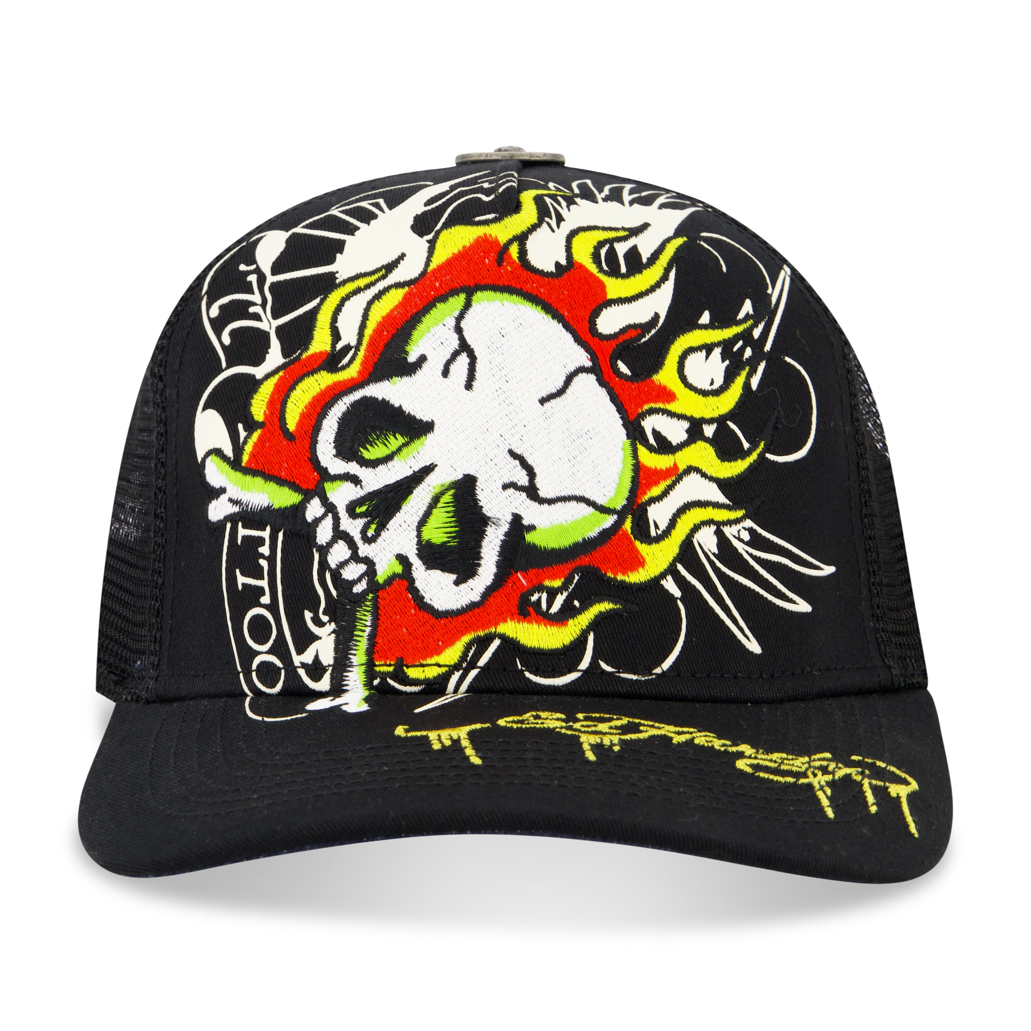 EMBROIDERED FIRE SKULL HAT