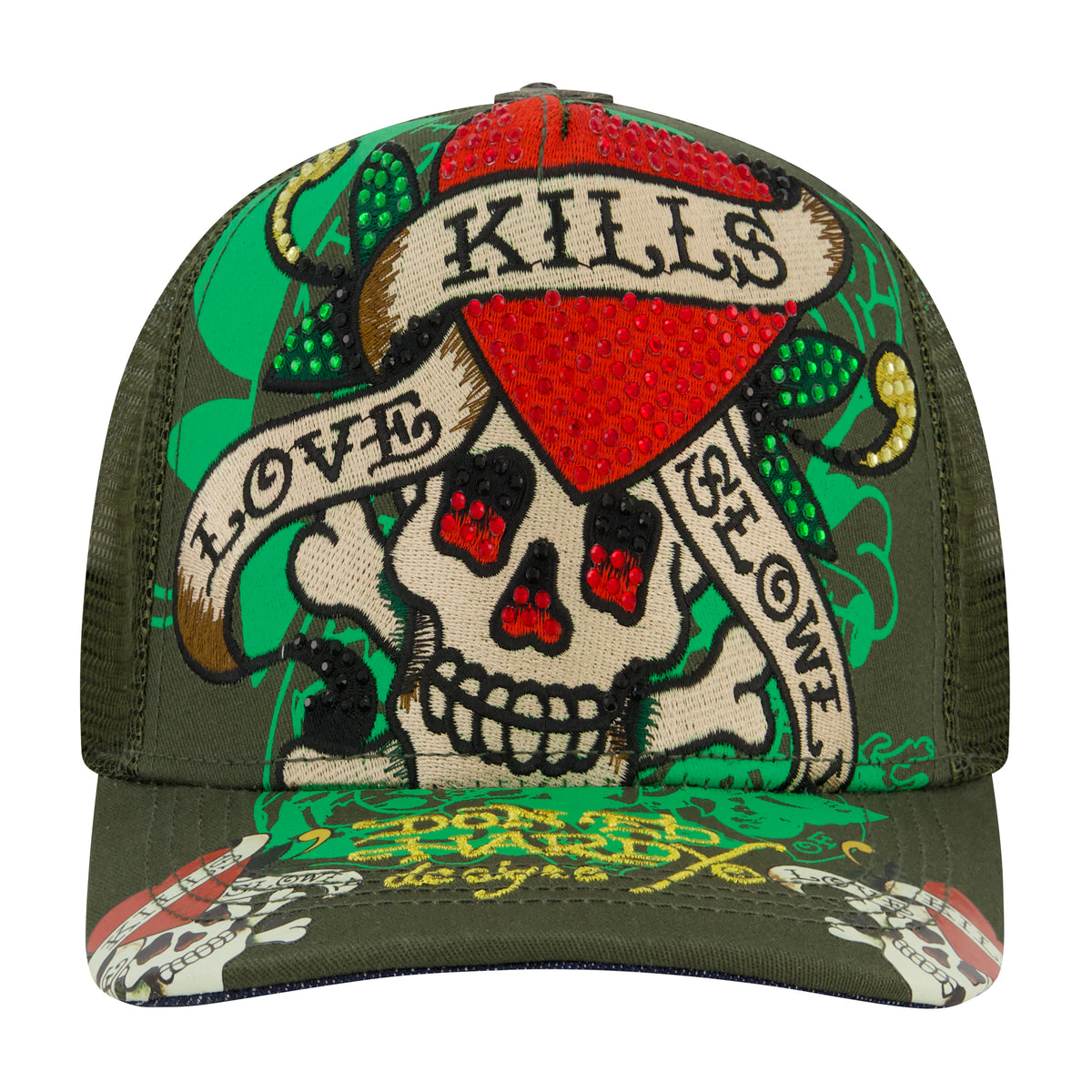 Ed Hardy Y2K Green Skull Graphic Cap with Gold Accents Y2k vintage Ed Hardy hat . Adjustable #edhardy... | Depop main image 4