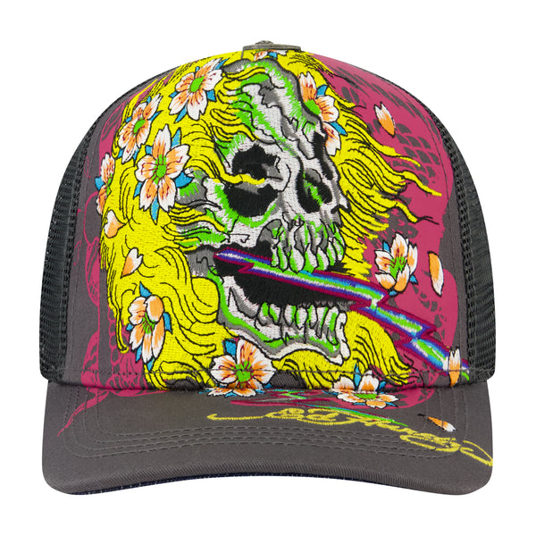 Ed Hardy メッシュキャップ スカル刺繍 迷彩 Crazy Skull Trucker Hat