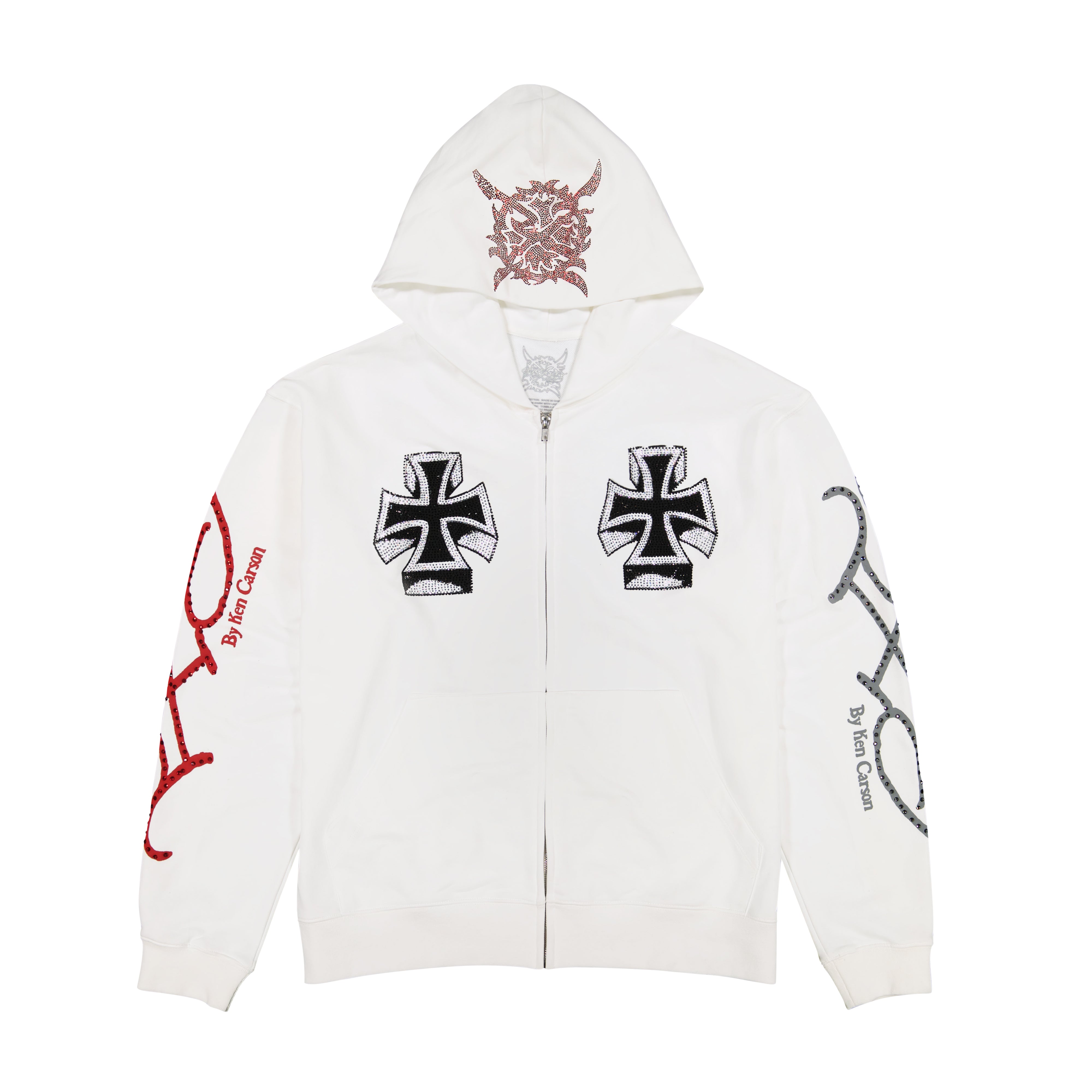 Xman Men's Rhinestone Zip Hoodie White