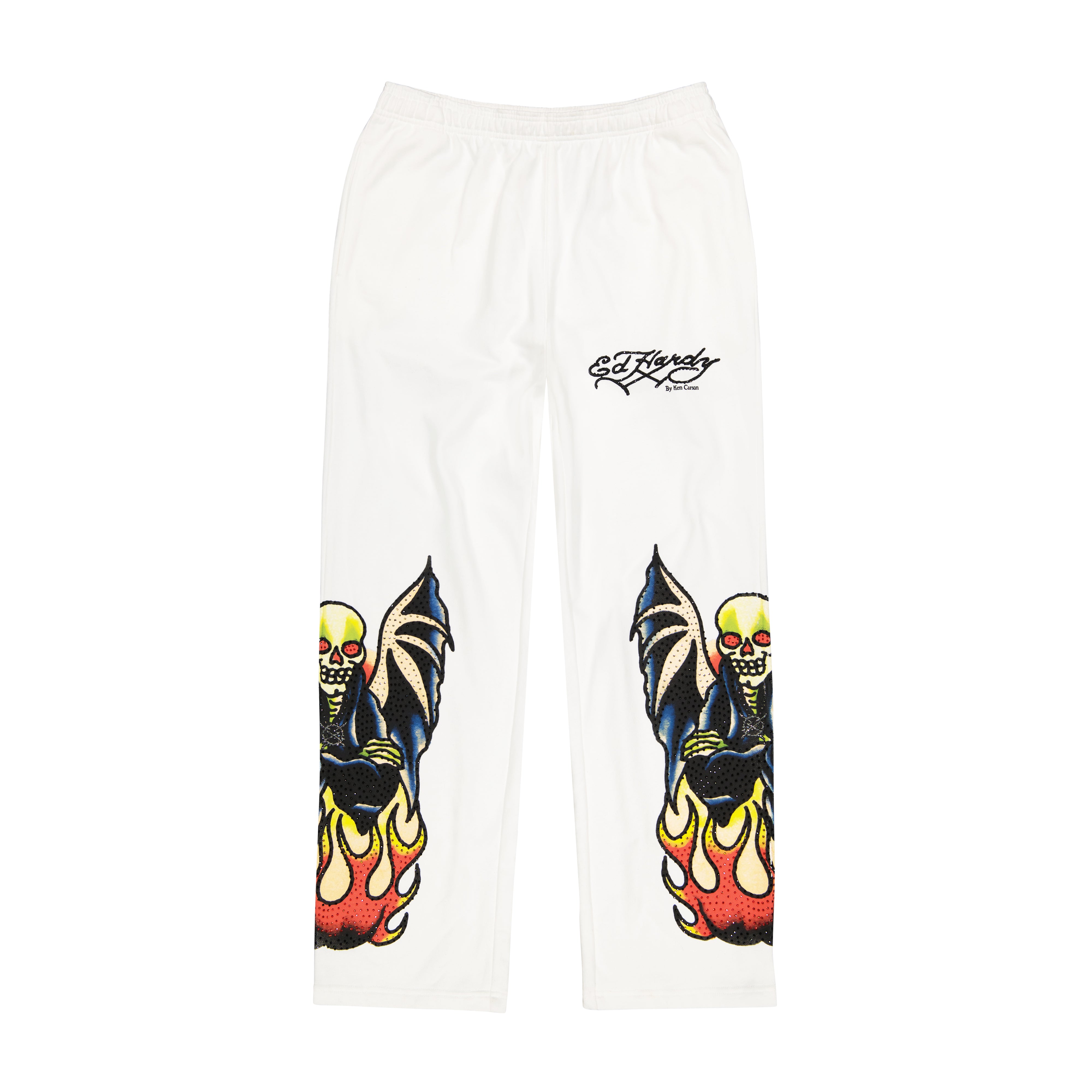 Xman Mens Rhinestone Baggy Sweatpant White