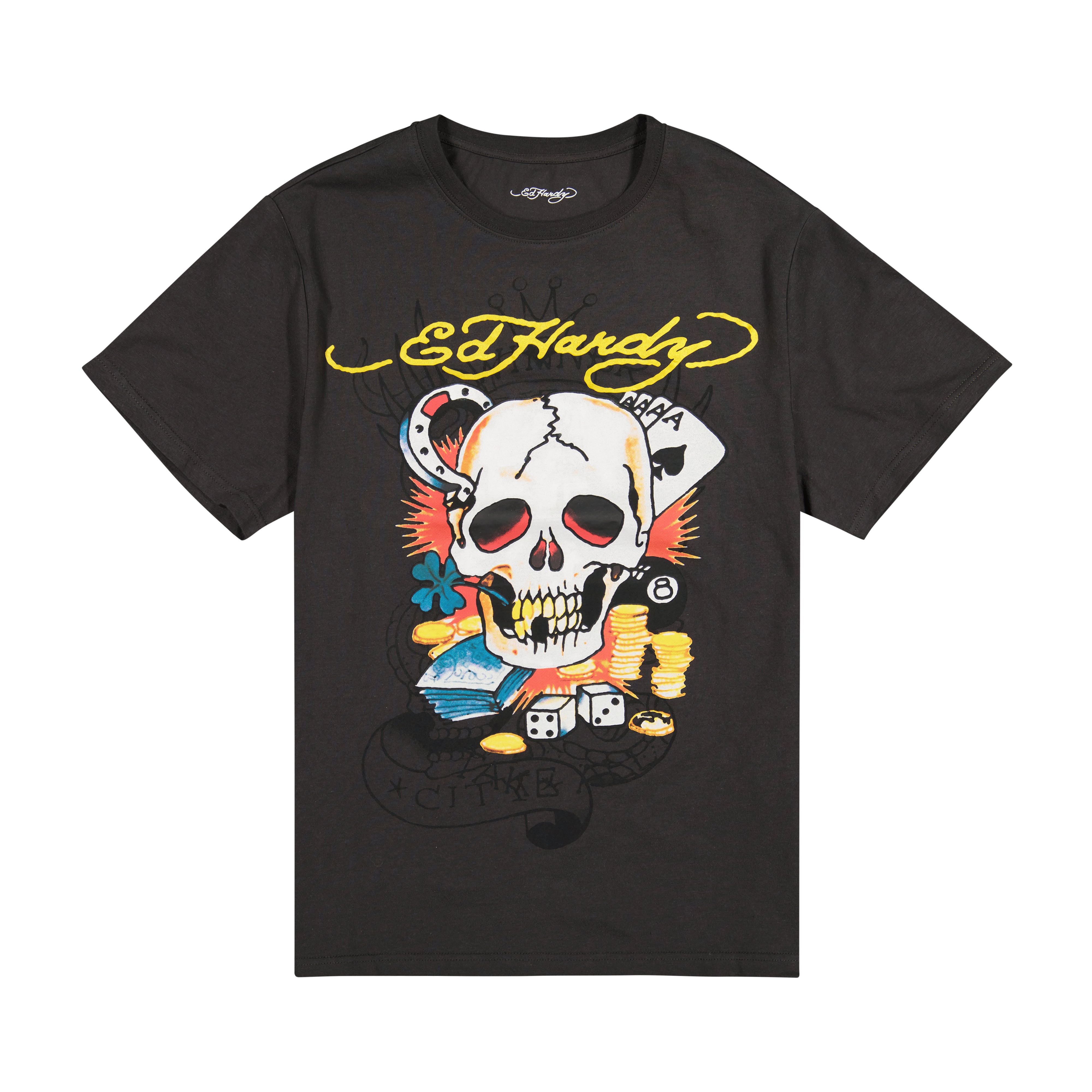 Ed Hardy スカルプリント 半袖Tシャツ M Ace Skull Throwback Graphic Tee