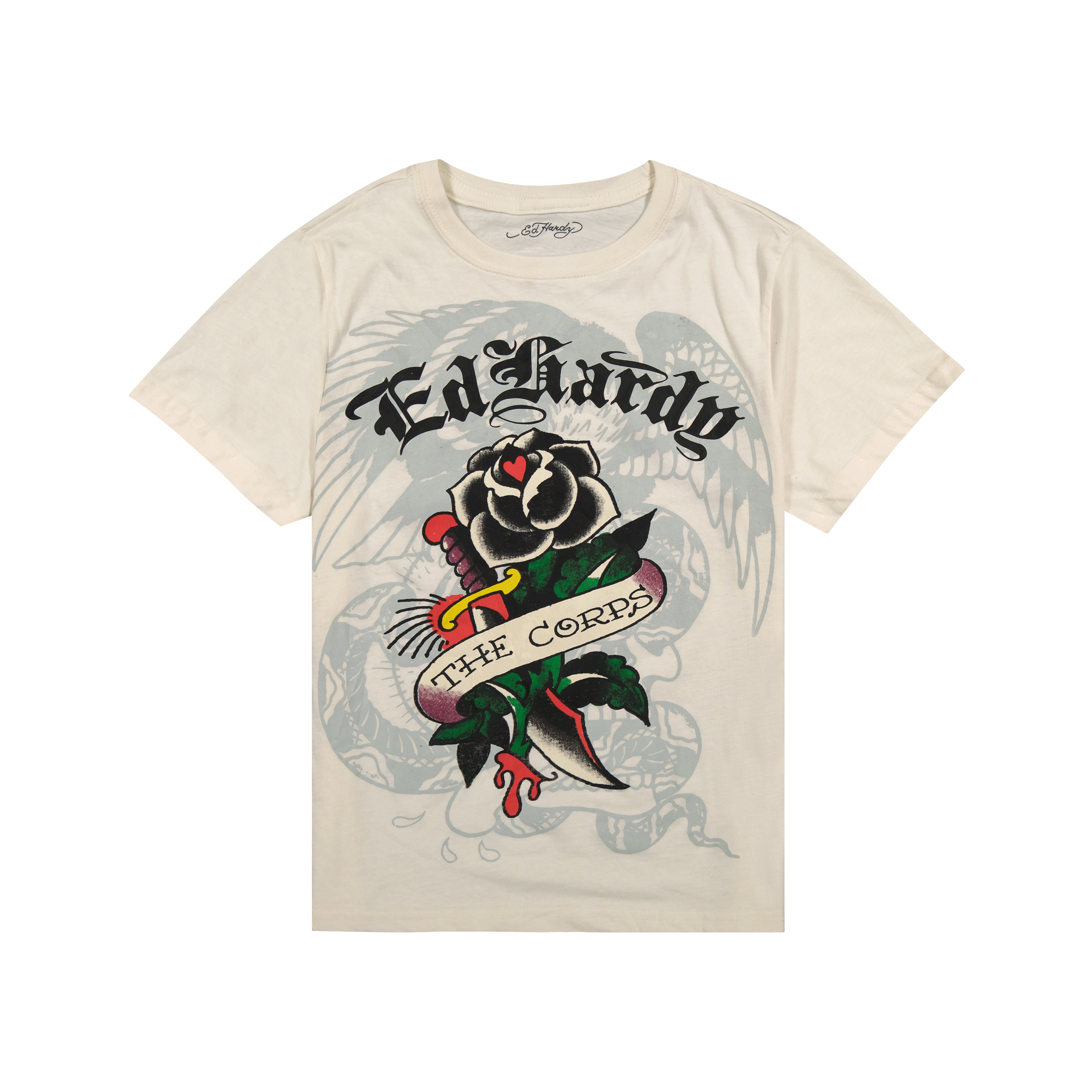 [Sculptor x Ed Hardy] Brush Tee White 半袖 Ed Hardy Cross Heart Ivory T-Shirt | Zumiez