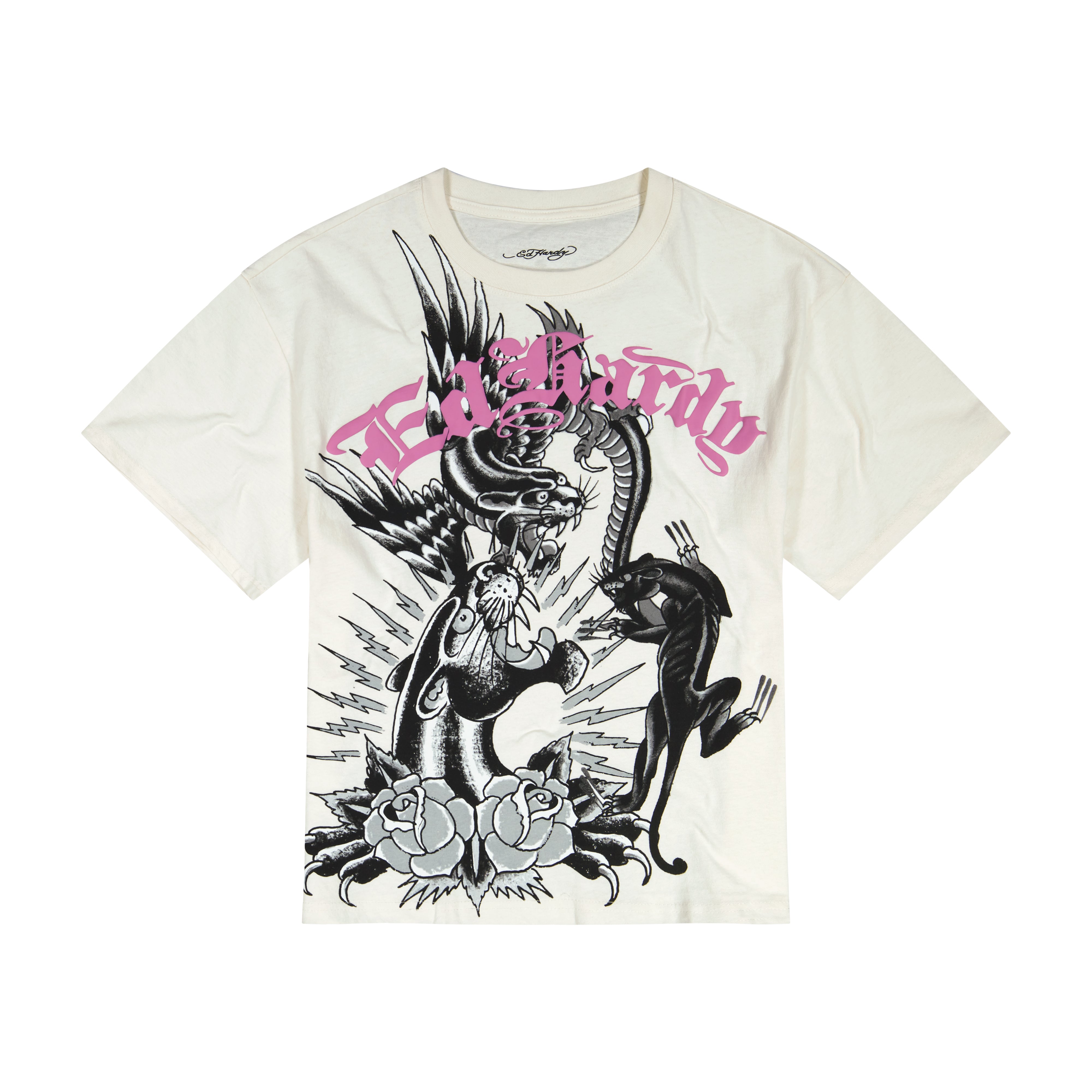 edhardyoriginals S / IVORY Panthers Puff Print Boxy Tee
