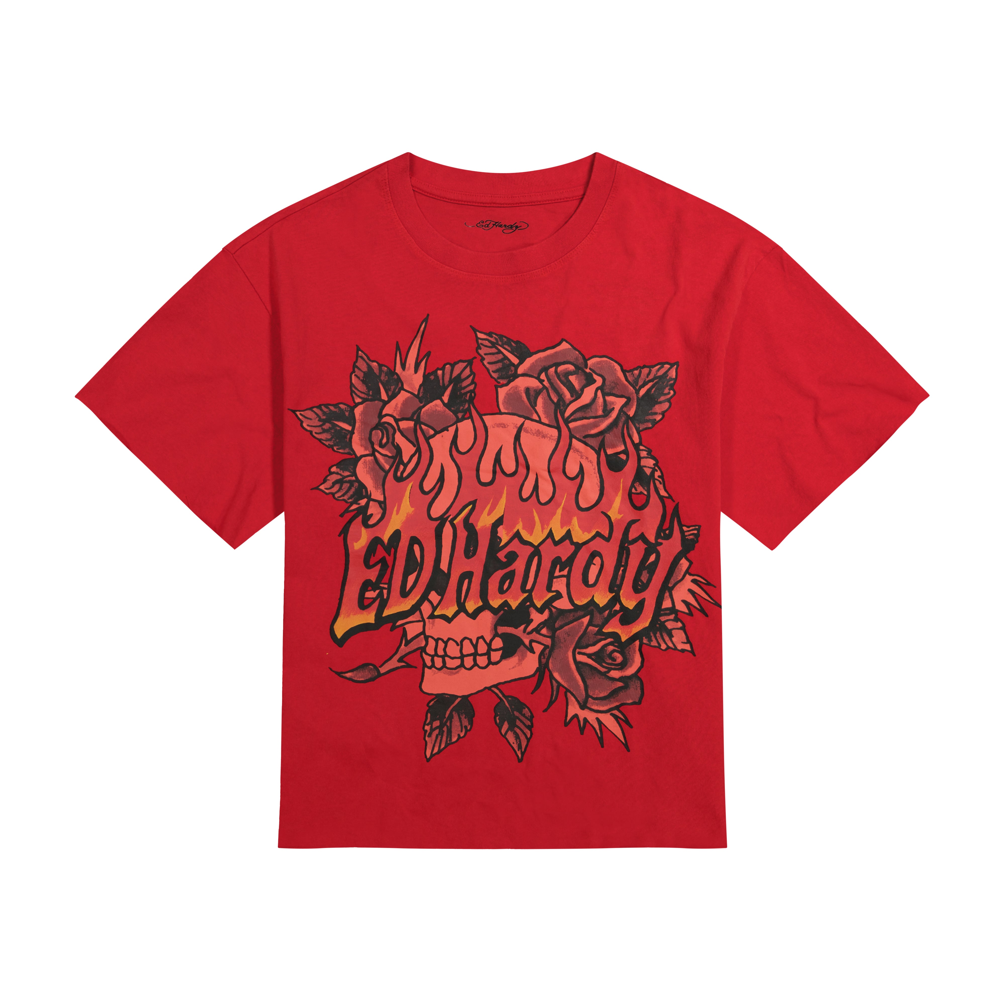 Skull Roses Boxy Cropped Tee | Men's Y2K Tee | Ed Hardy