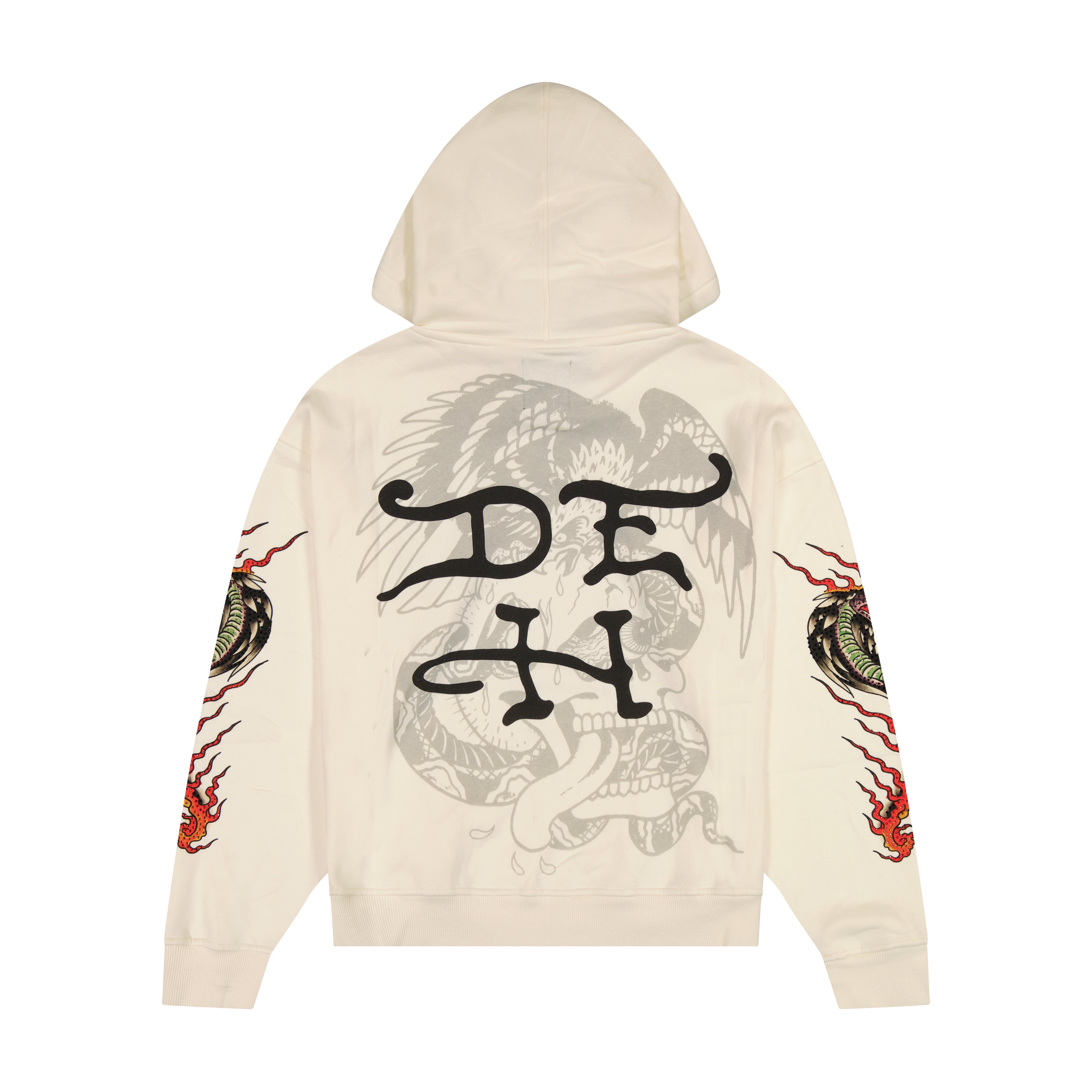edhardyoriginals S / IVORY Panther Flame Rhinestone Boxy Fleece Hoodie