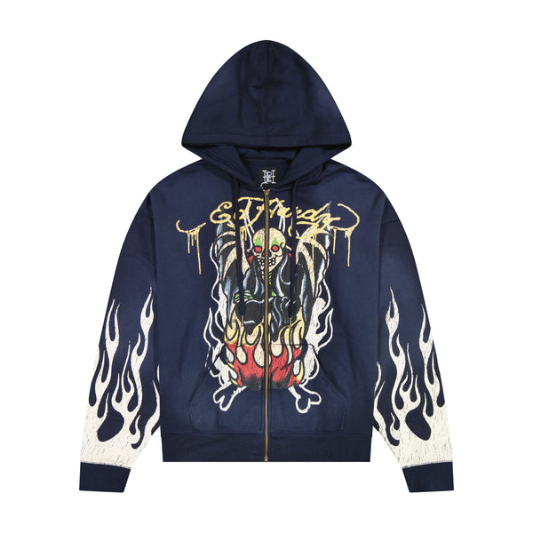 Fire Lord Boxy Zip Hoodie - Sunfade Navy