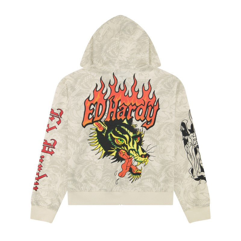 Wolves Boxy Zip Hoodie, Ivory