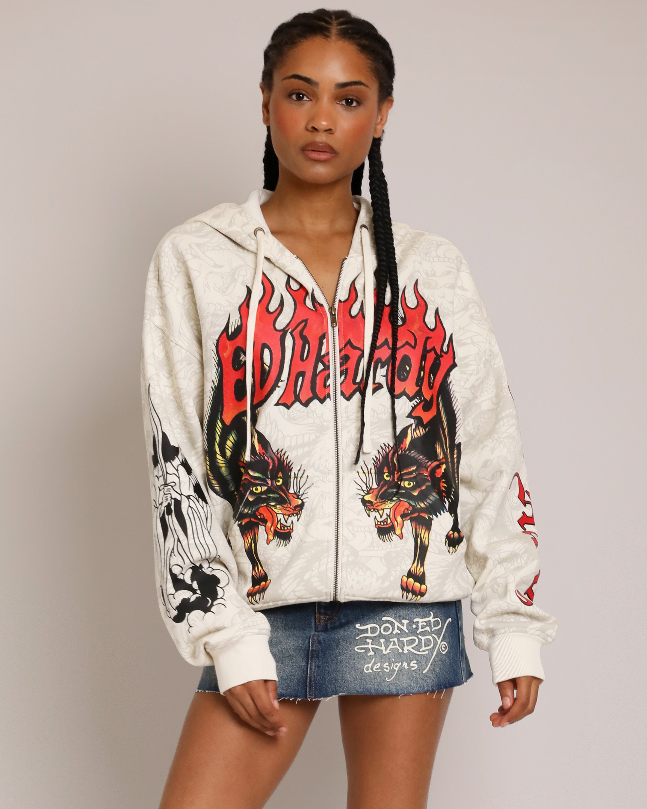 Wolves Boxy Zip Hoodie, Ivory