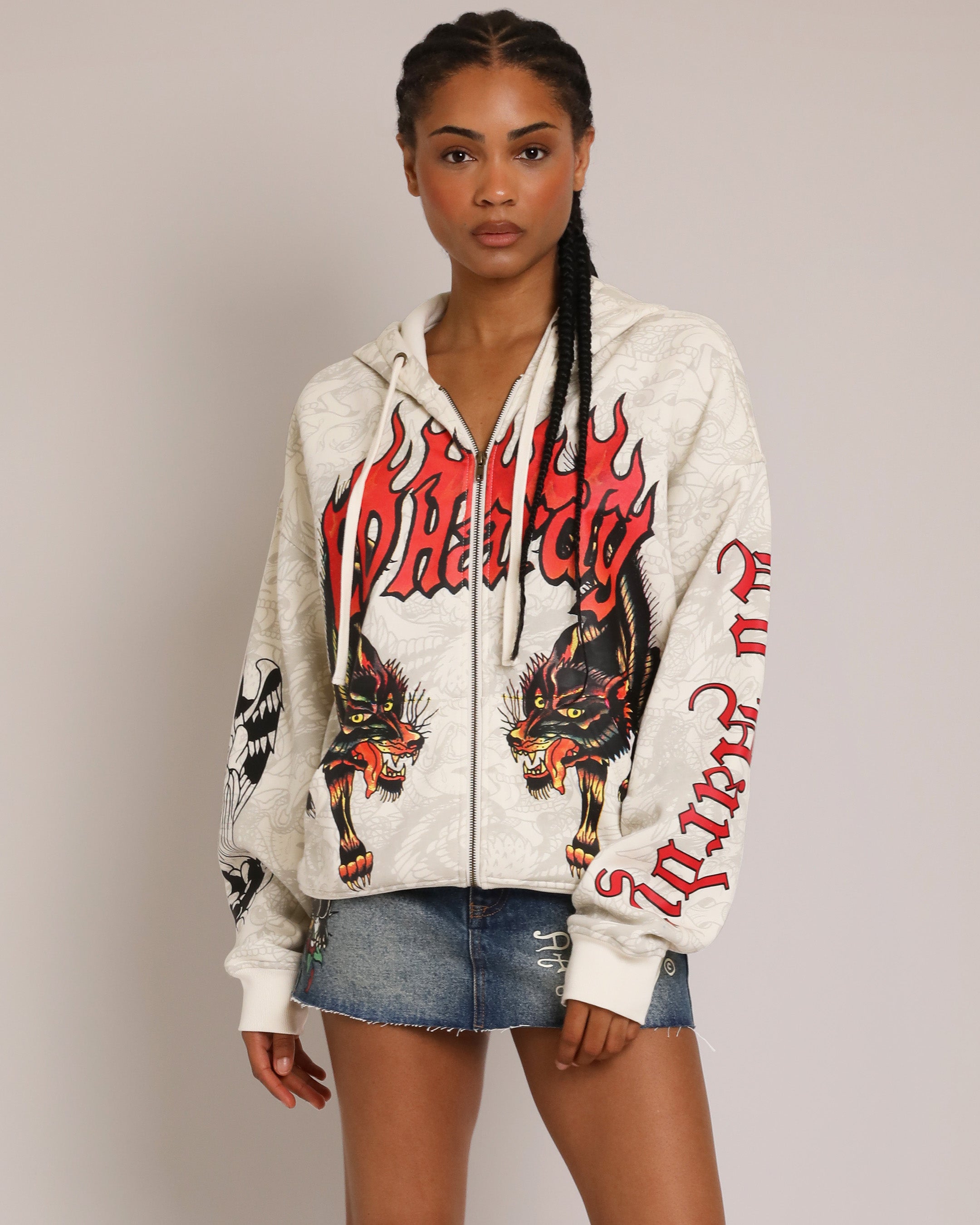 Wolves Boxy Zip Hoodie, Ivory