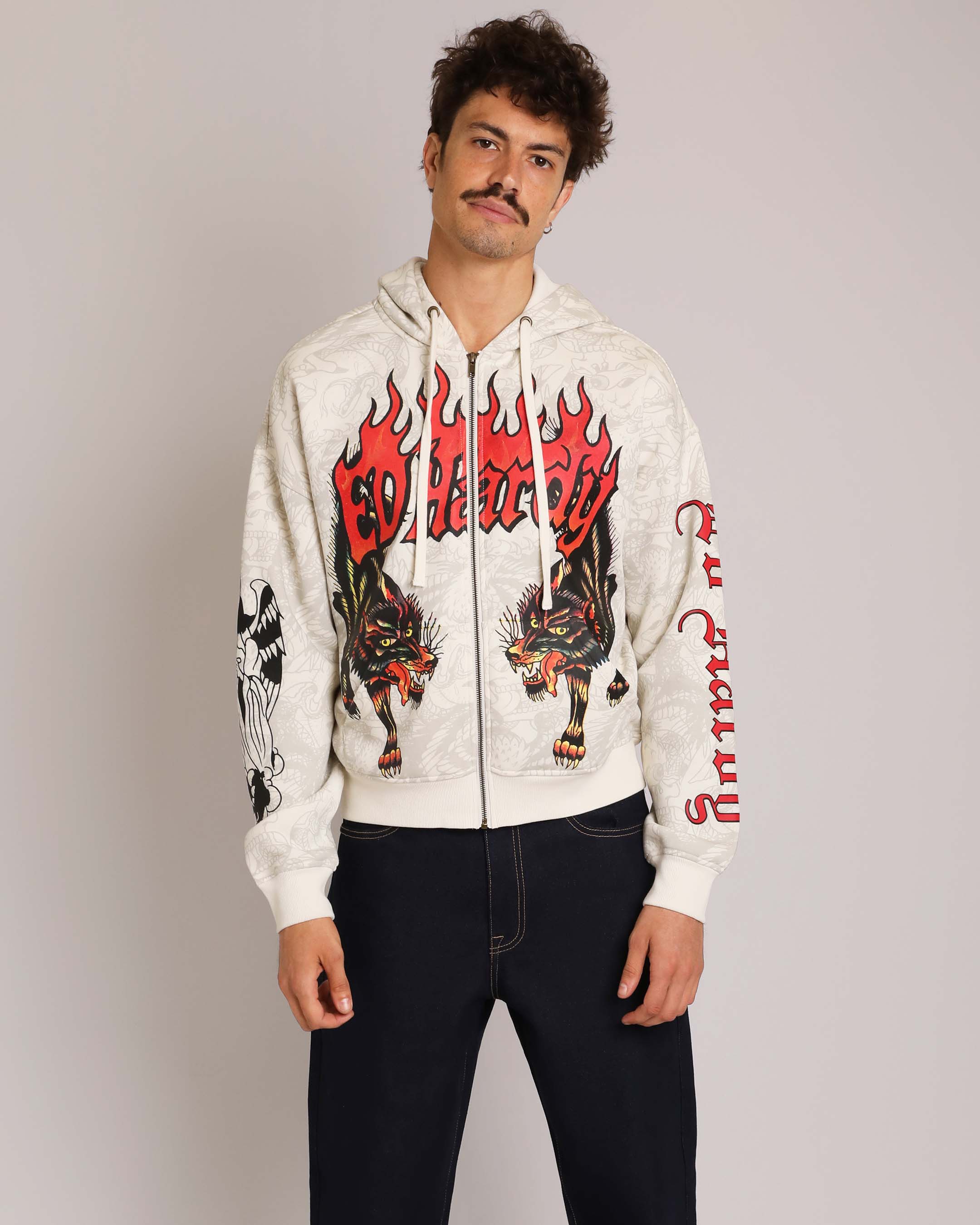 Wolves Boxy Zip Hoodie, Ivory