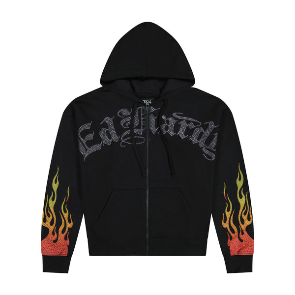 Skull Flames Boxy Zip Hoodie