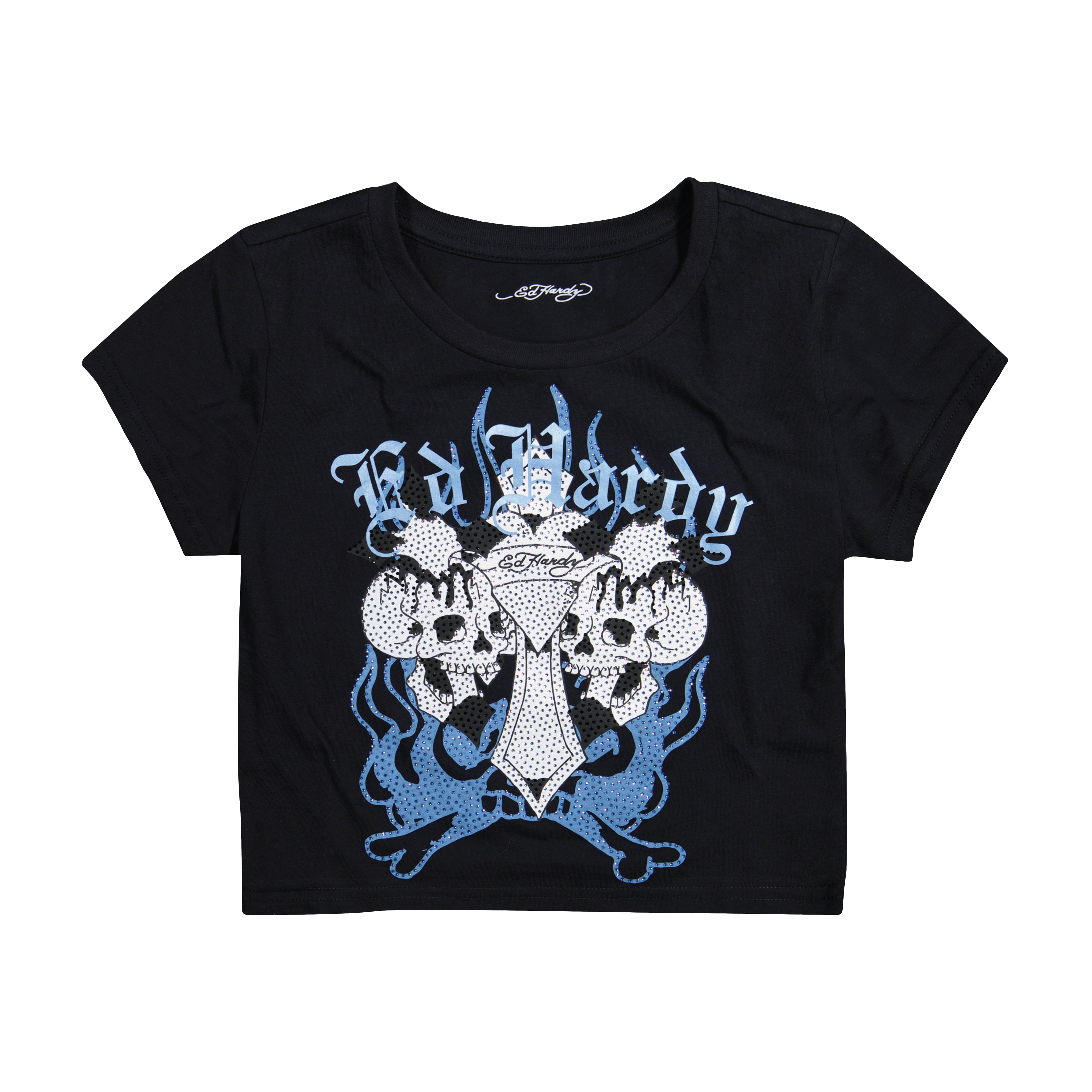 Skull Crosses Rhinestone Baby Tee | Women's Y2K Tee | Ed Hardy