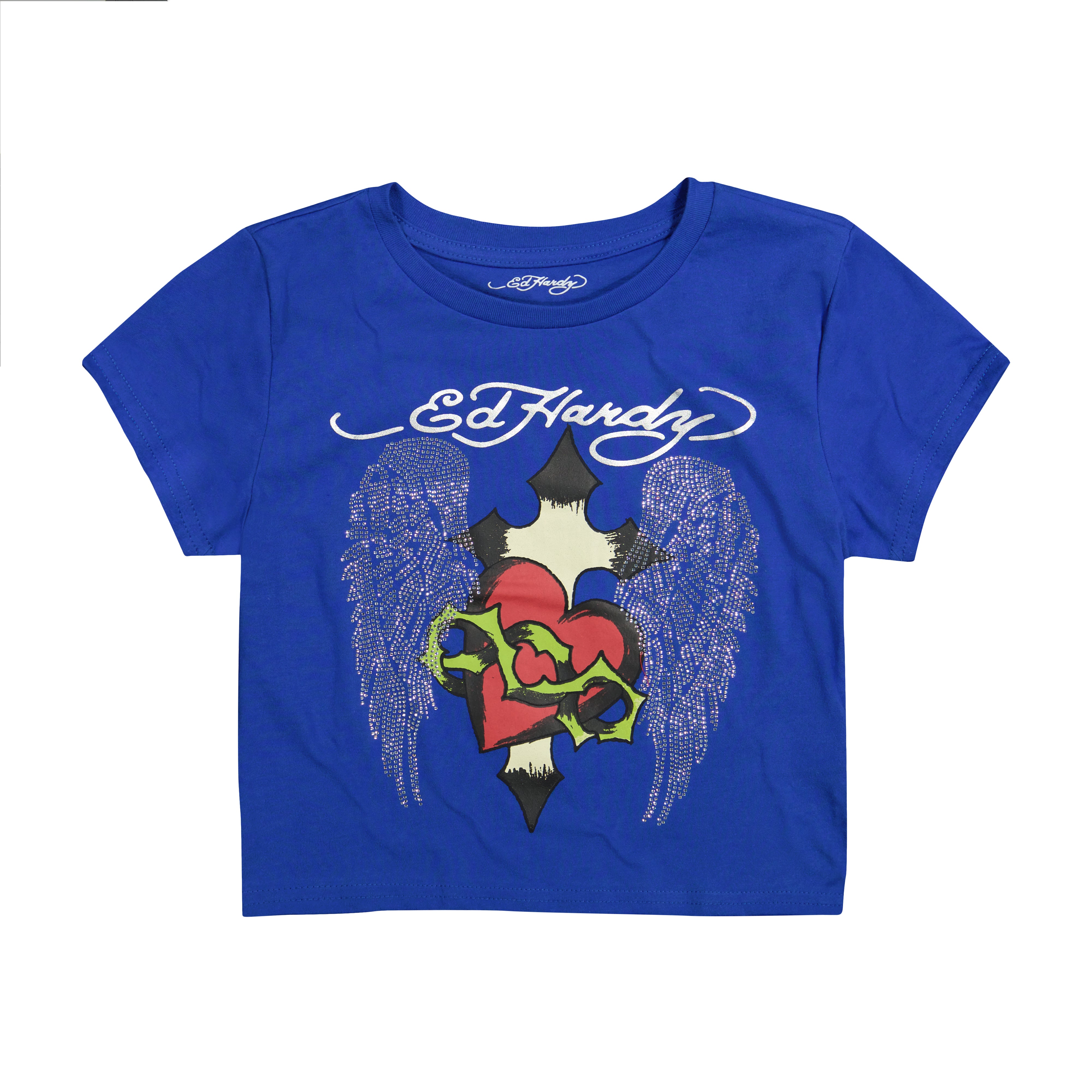 edhardyoriginals XS / COBALT Sacred Heart Wings Rhinestone Baby Tee