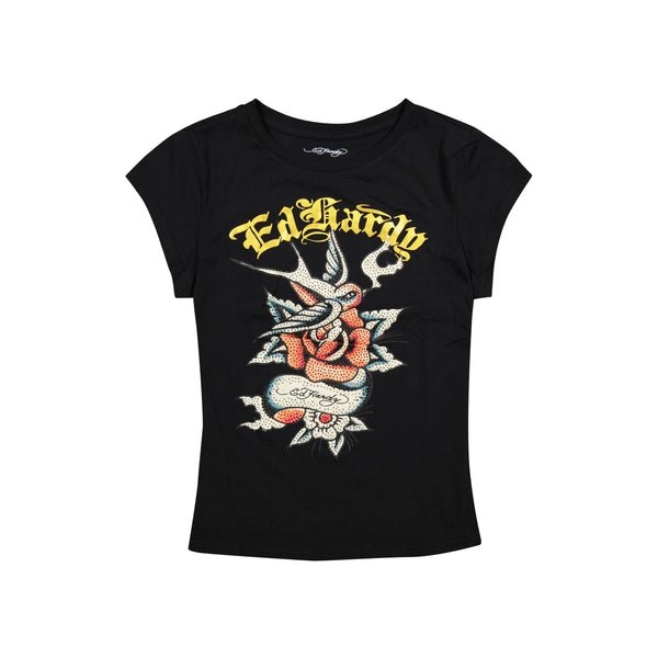 Swallow Rose Rhinestone Fitted Tee Swallow Rose Rhinestone Fitted Tee