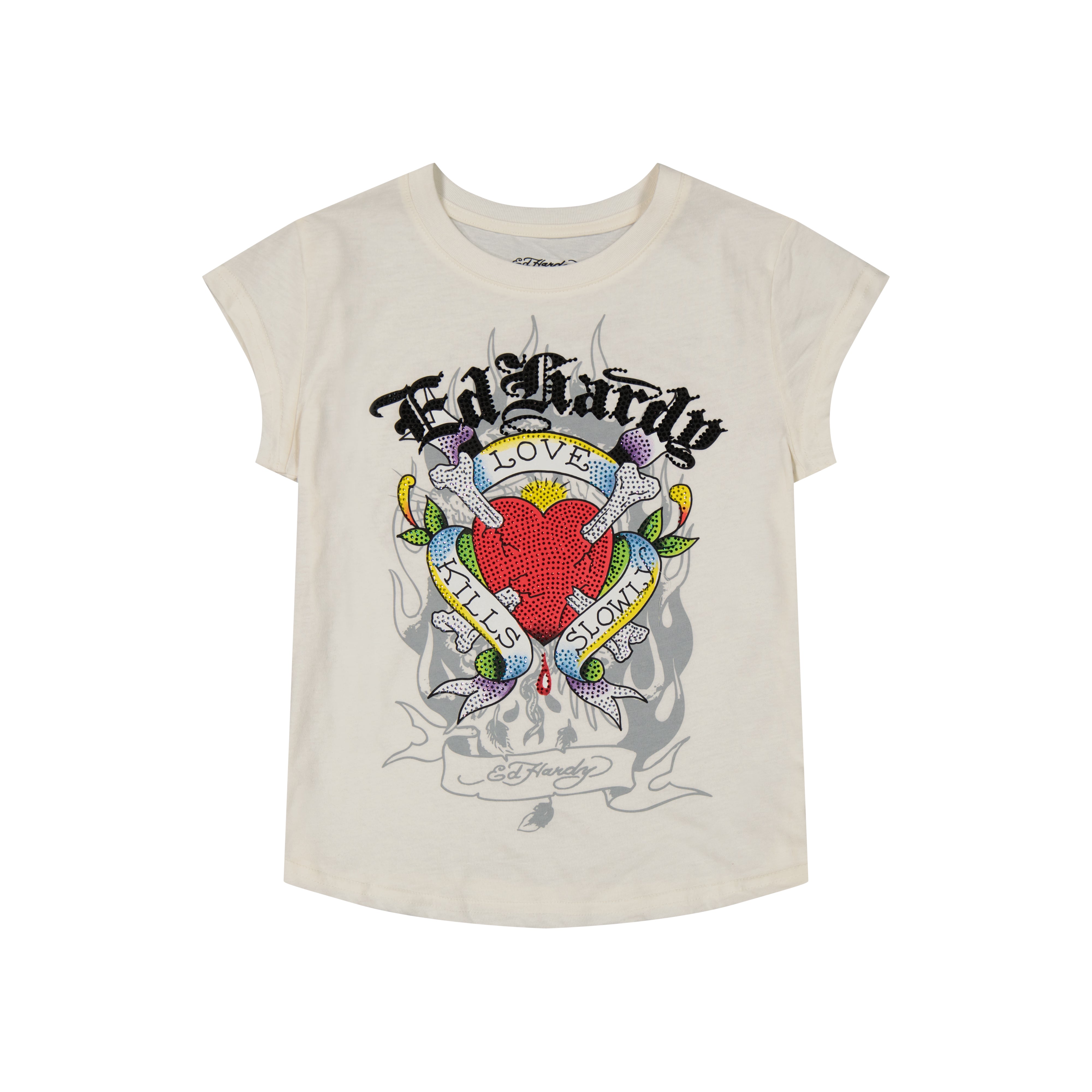 LKS Heart Rhinestone Cap Sleev Tee