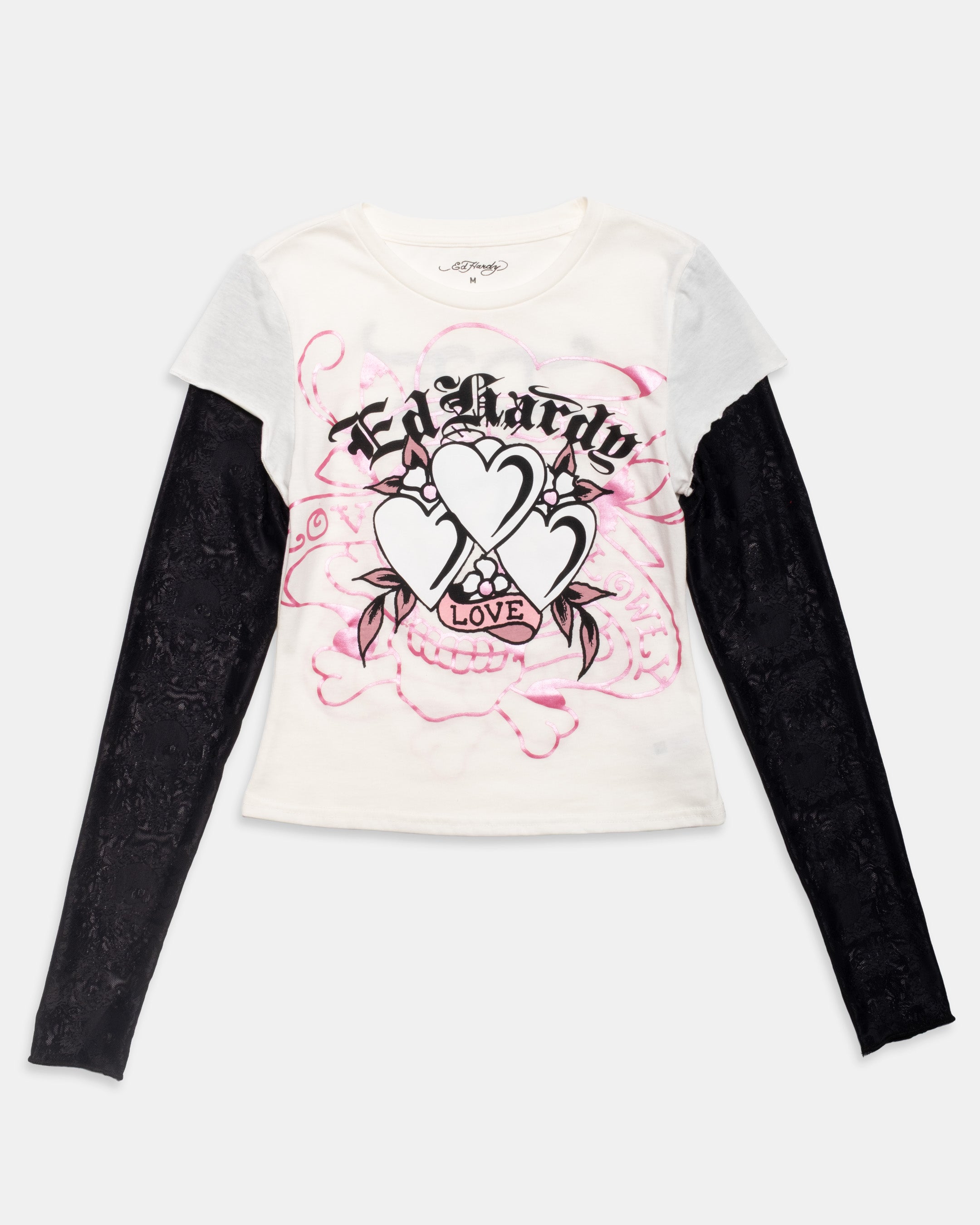 3 Cream Hearts Lace Hang Down Tee