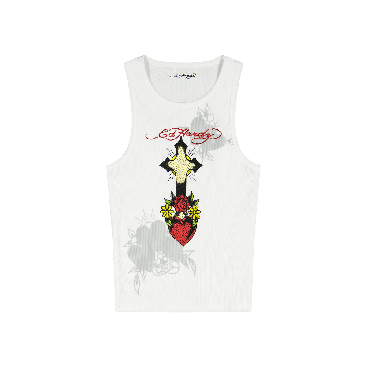 Cross Heart Rhinestone Tank Top | Women's Tank Top | Ed Hardy