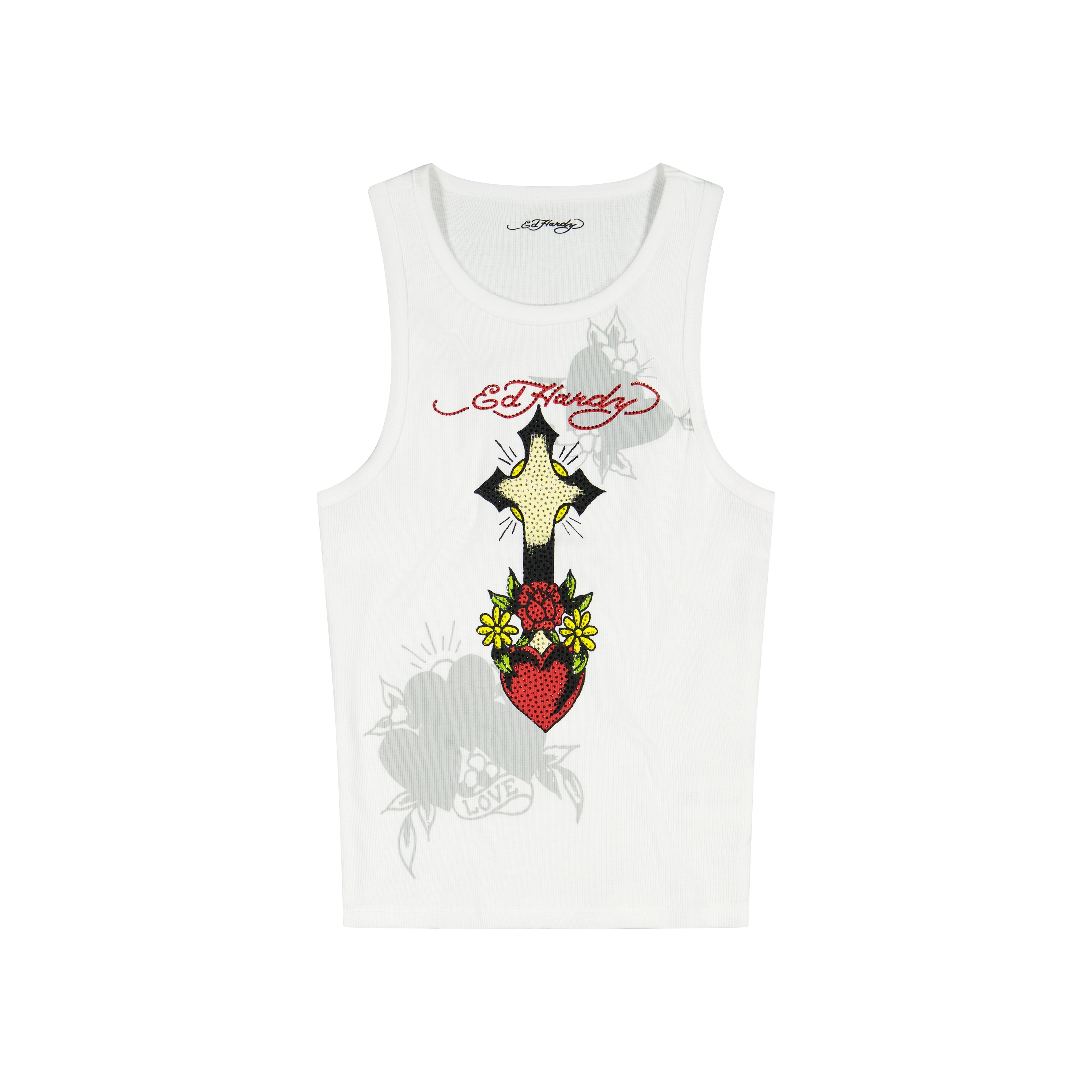 Cross Heart Rhinestone Tank Top