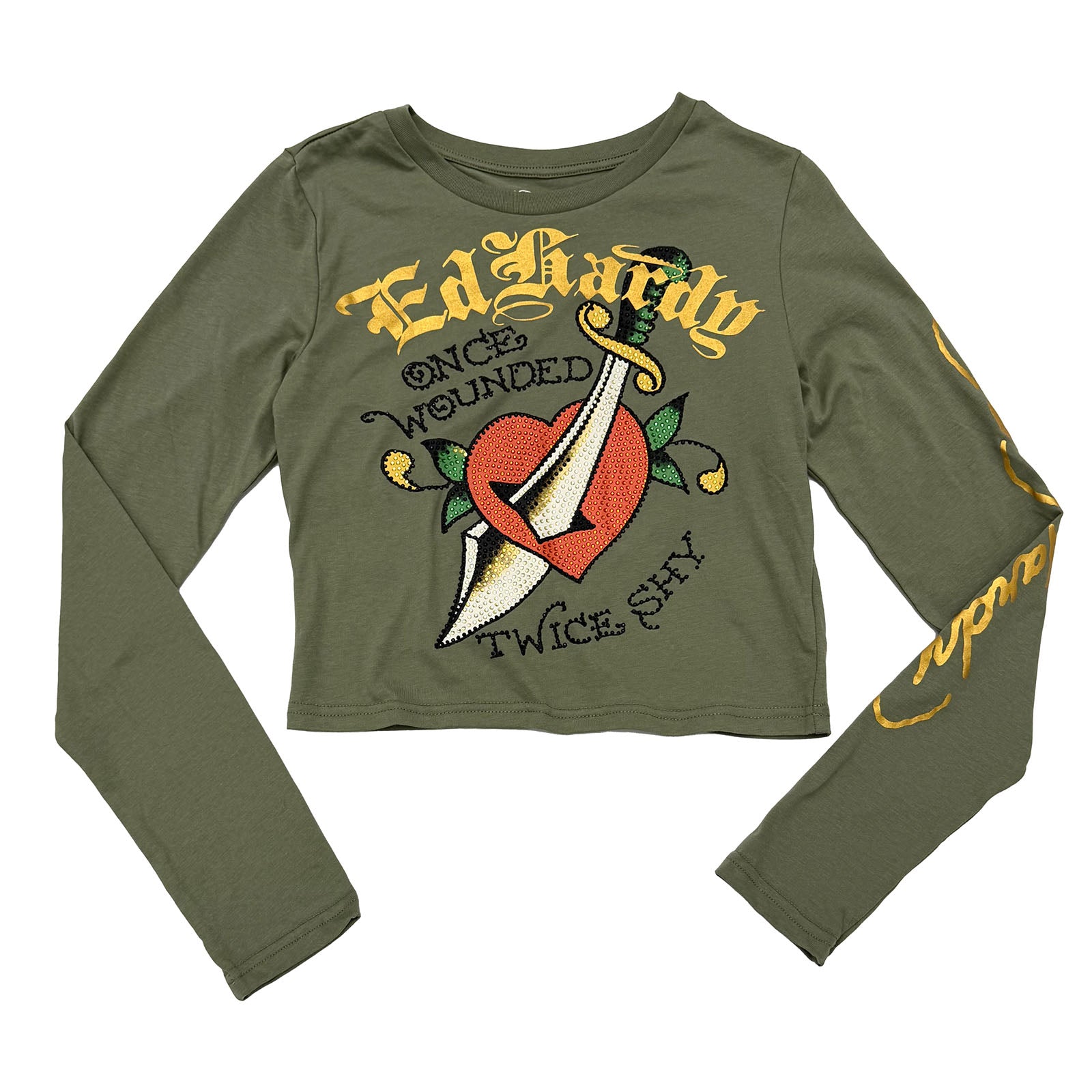 Dagger Heart Rhinestone L/S Crop Tee