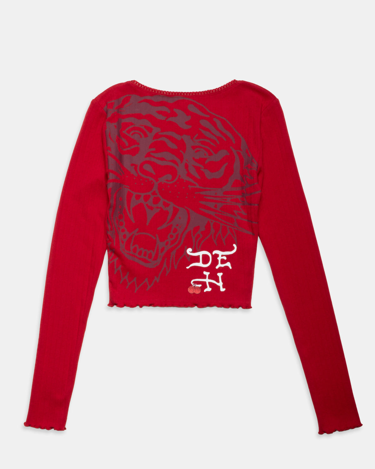 LKS Santa Skull LS Scalloped Edge Pointelle Crop