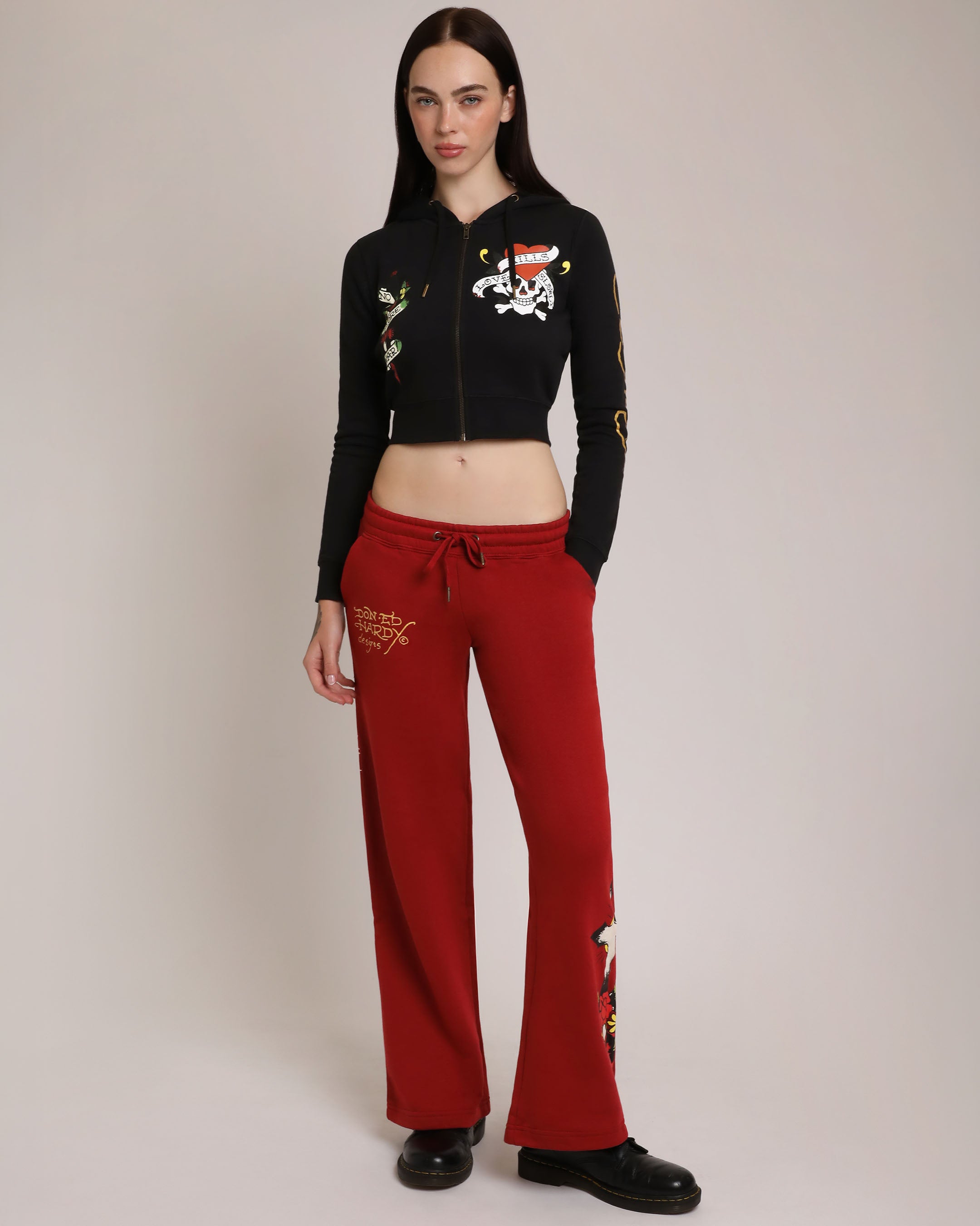 LKS Skull Black Zip Front Cropped Hoodie