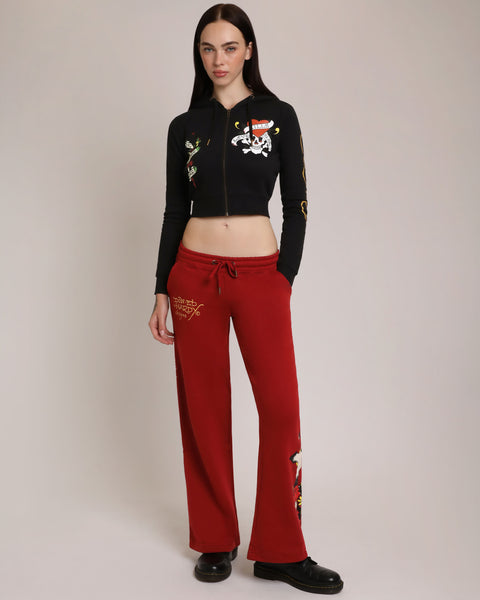 LKS Skull Black Zip Front Cropped Hoodie