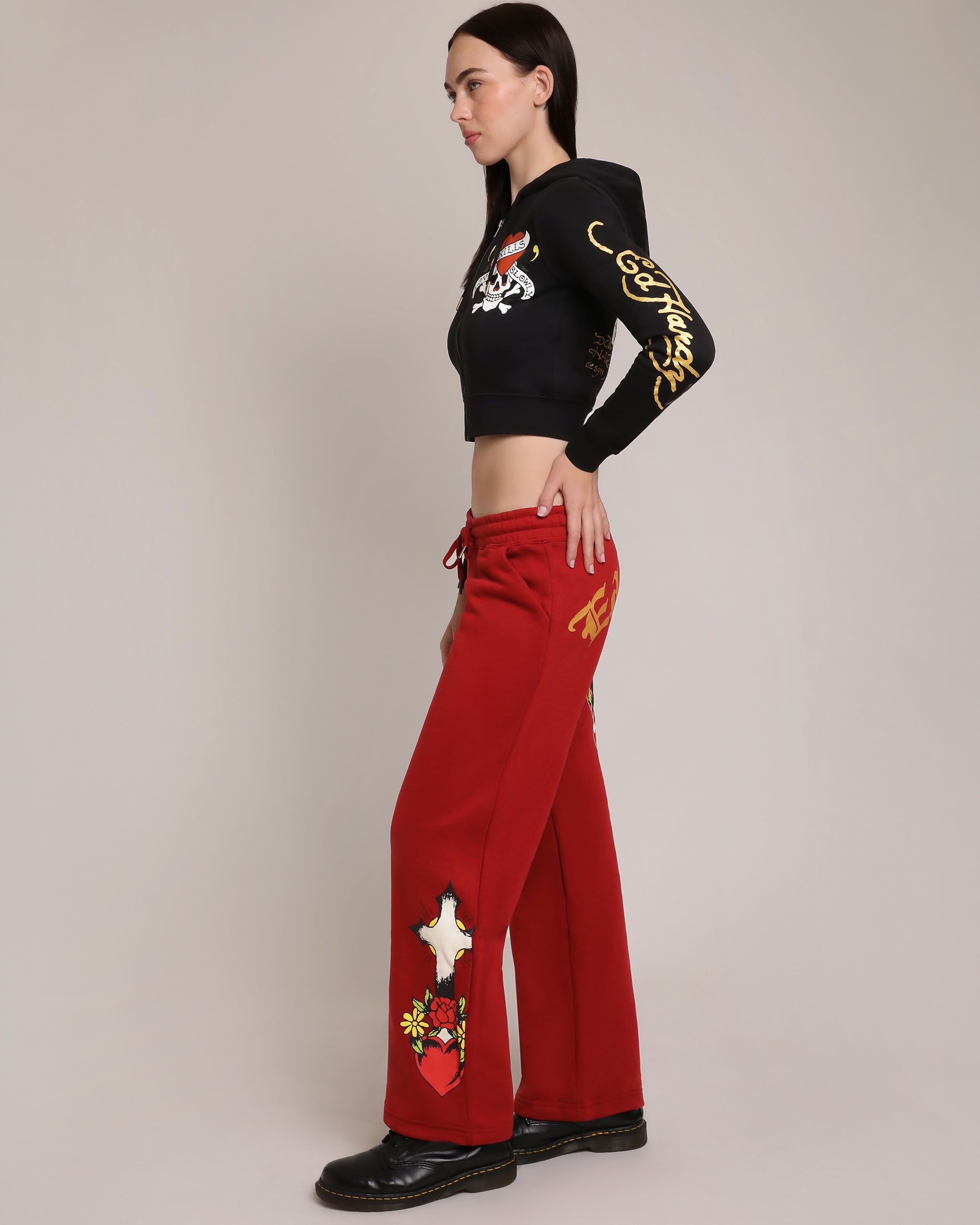 LKS Skull Black Zip Front Cropped Hoodie
