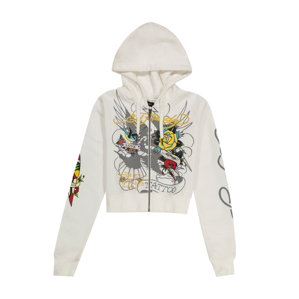 Brave Eagle Cropped Hoodie - White