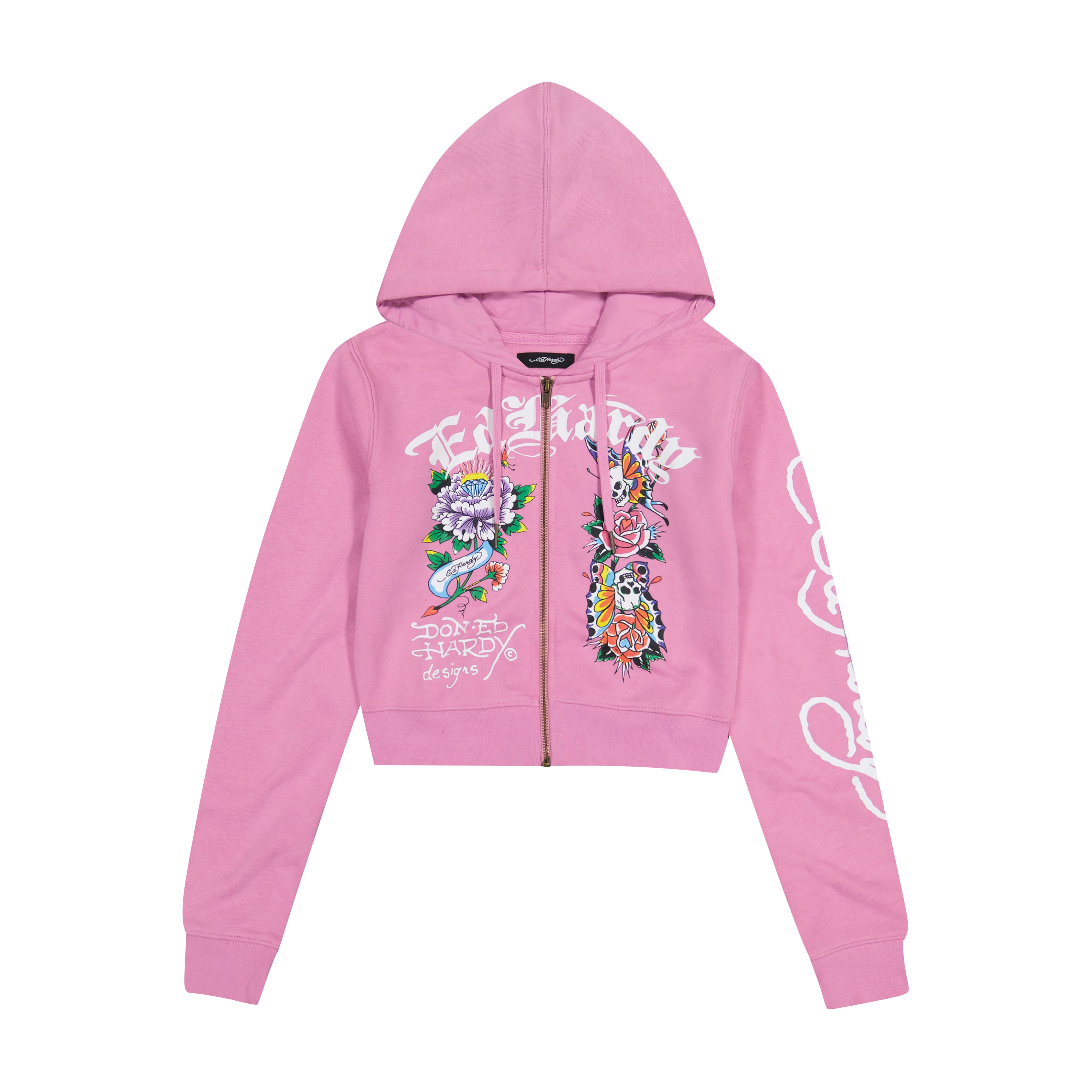 Ed Hardy ピンク パーカー M Ed Hardy ピンク パーカー M Ed Hardy Tiger Crown Pink Crop Zip