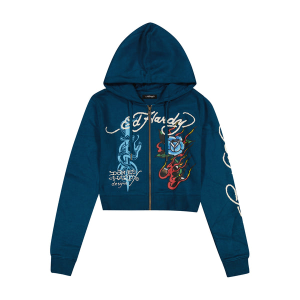 Flame Rose Zip Front Hoodie