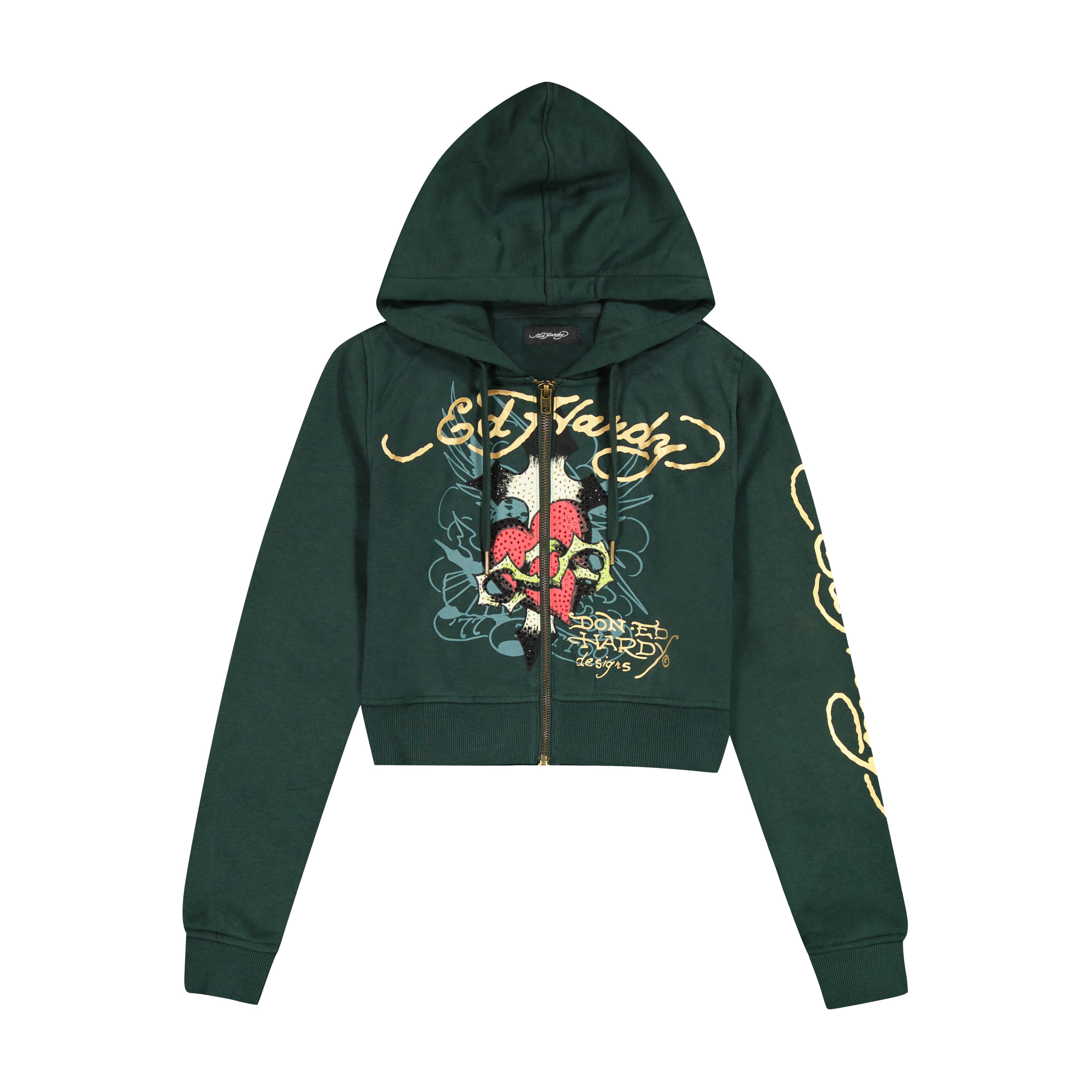 Sacred Heart Zip Front Rhinestone Hoodie