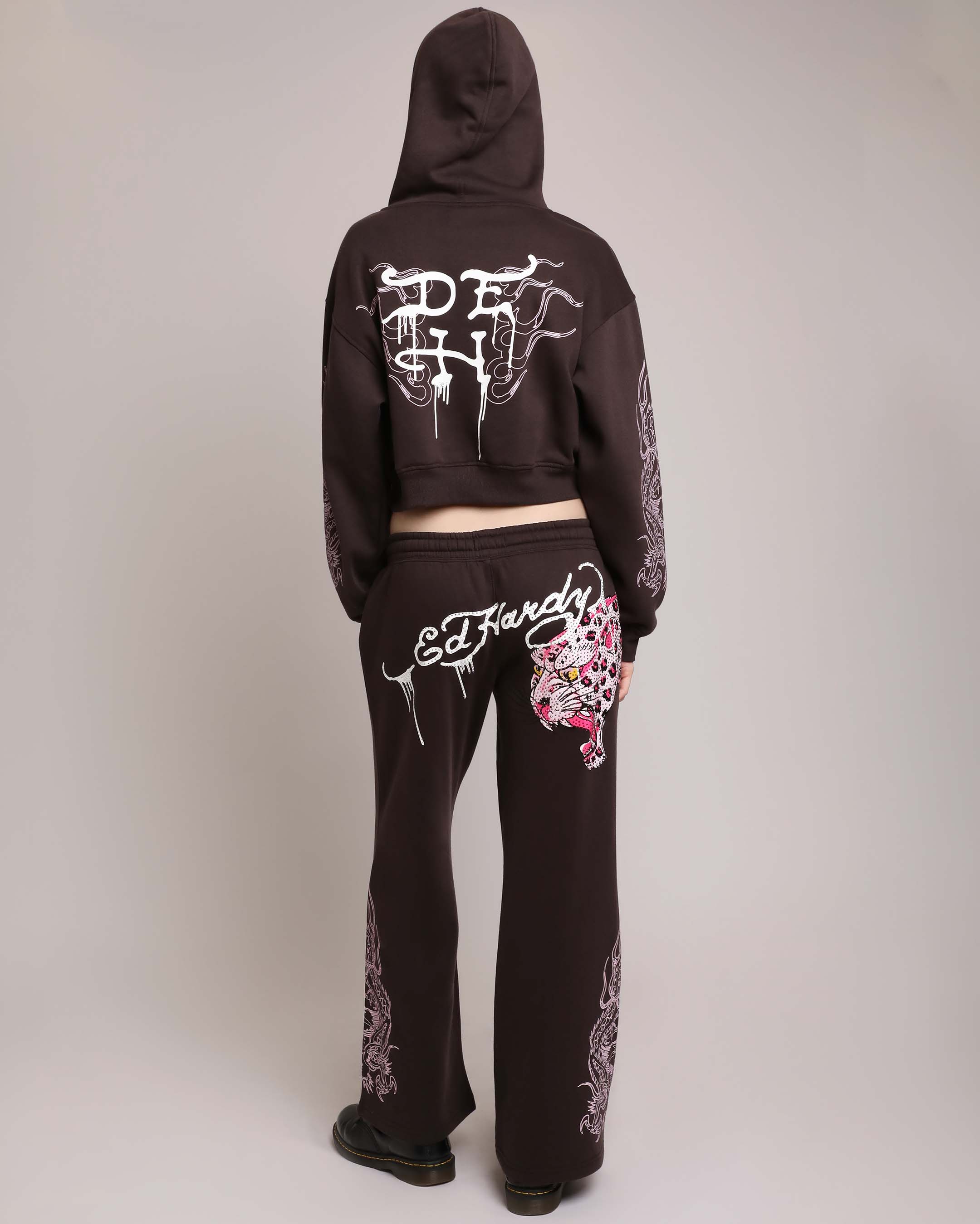 Pink Leopard Cropped Hoodie