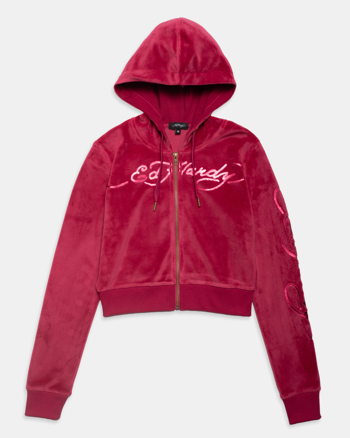 Skull Flowers Velour Zip Front Hoodie