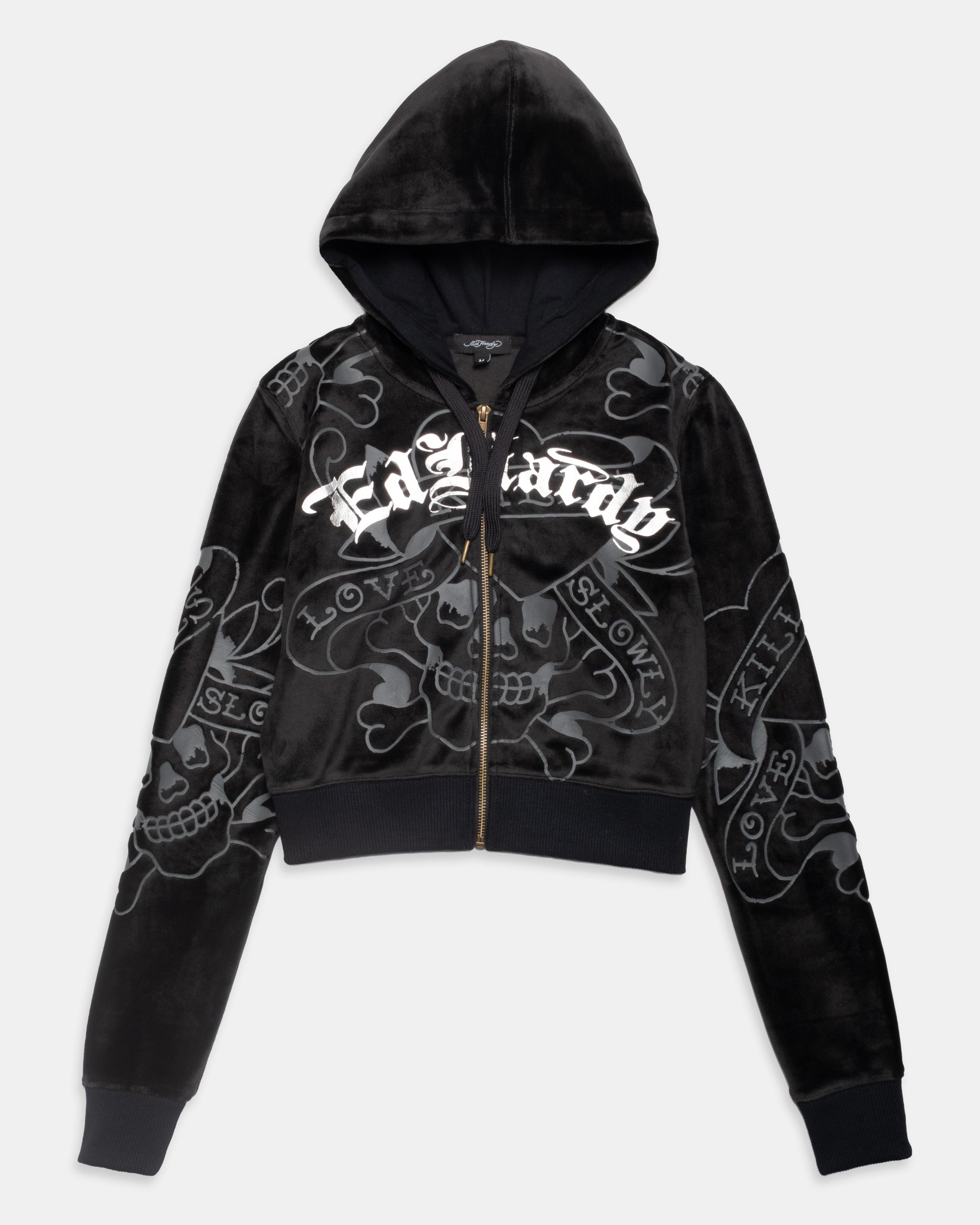 LKS Skulls Velour Zip Front Hoodie