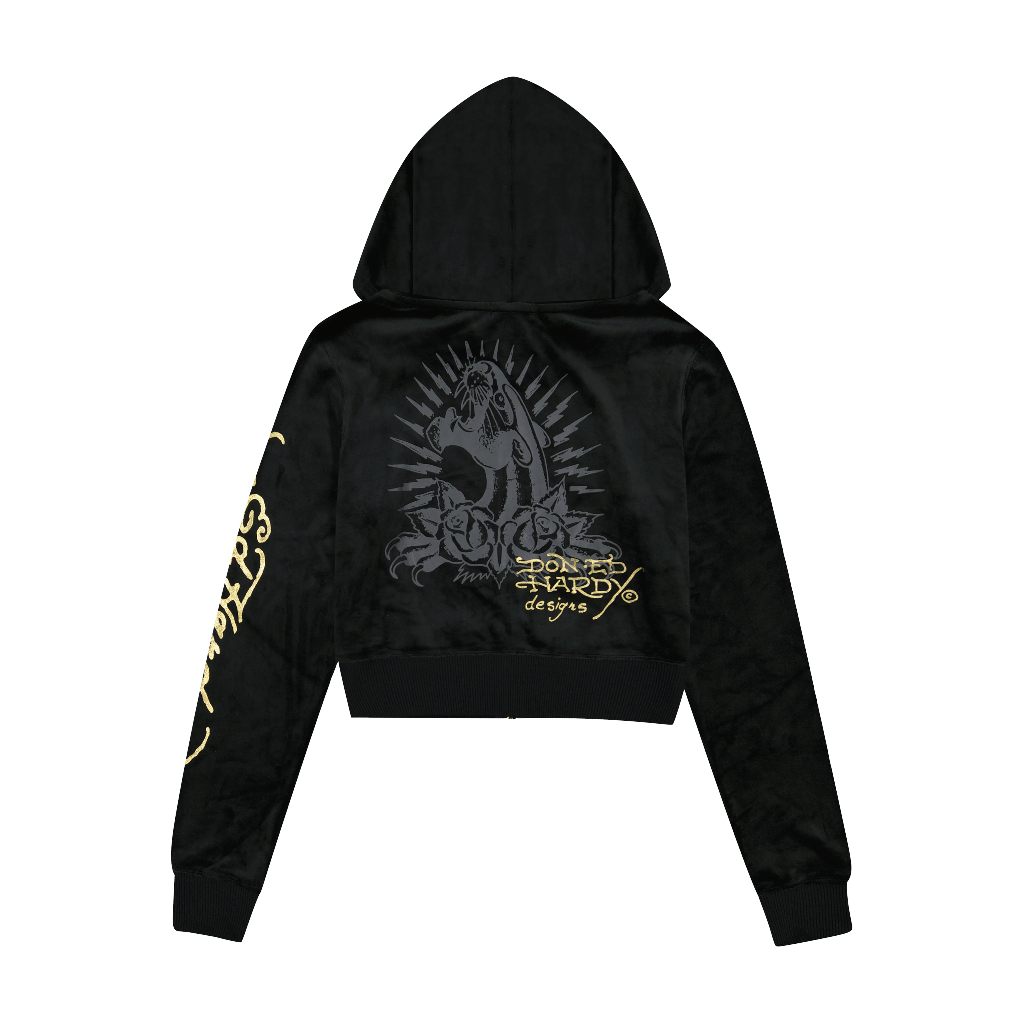 Amor Butterfly Velour Zip Front Hoodie