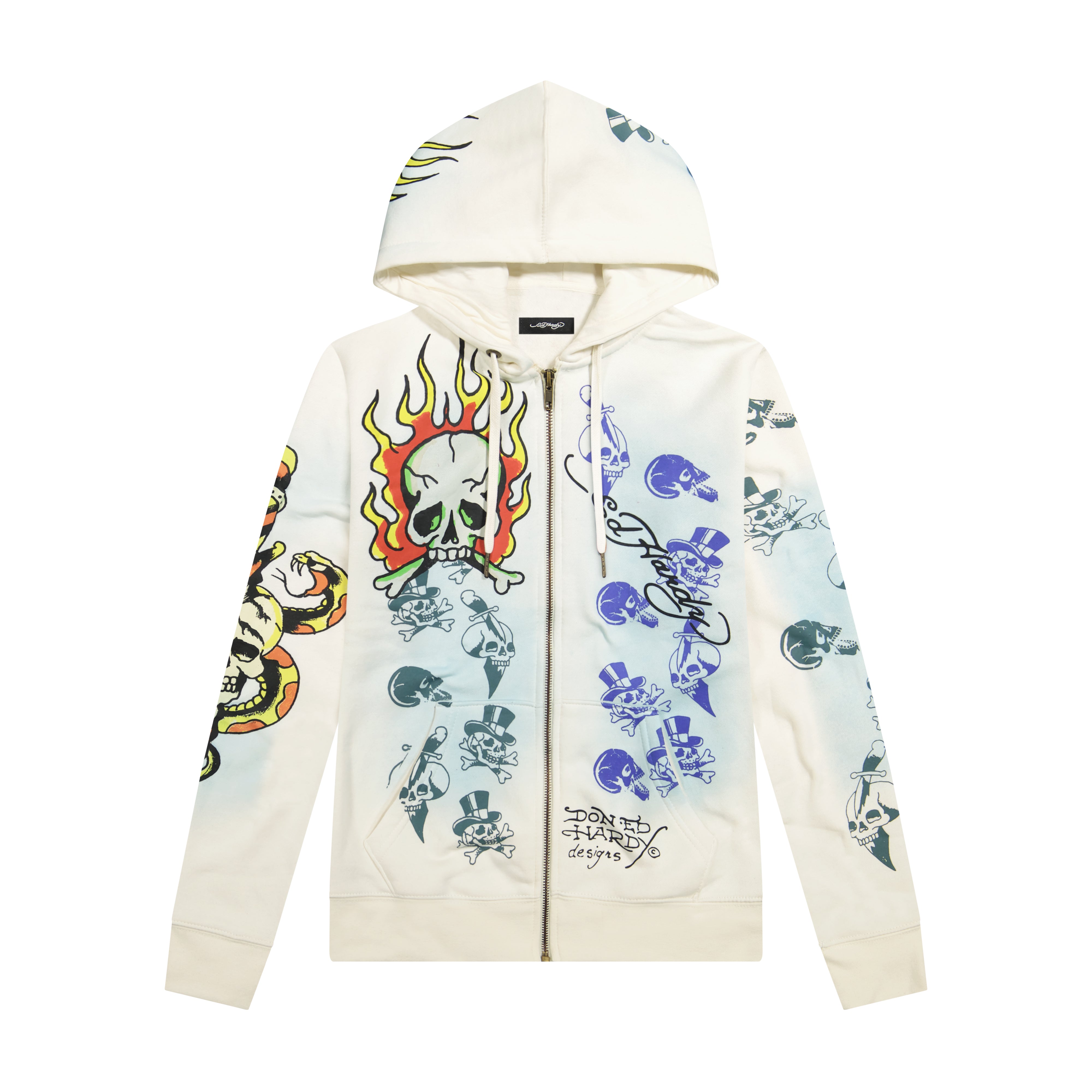 Ed Hardy スカルビーズパーカー ホワイト Skulls Long Fleece Hoodie | Women's Y2K Hoodie | Ed Hardy