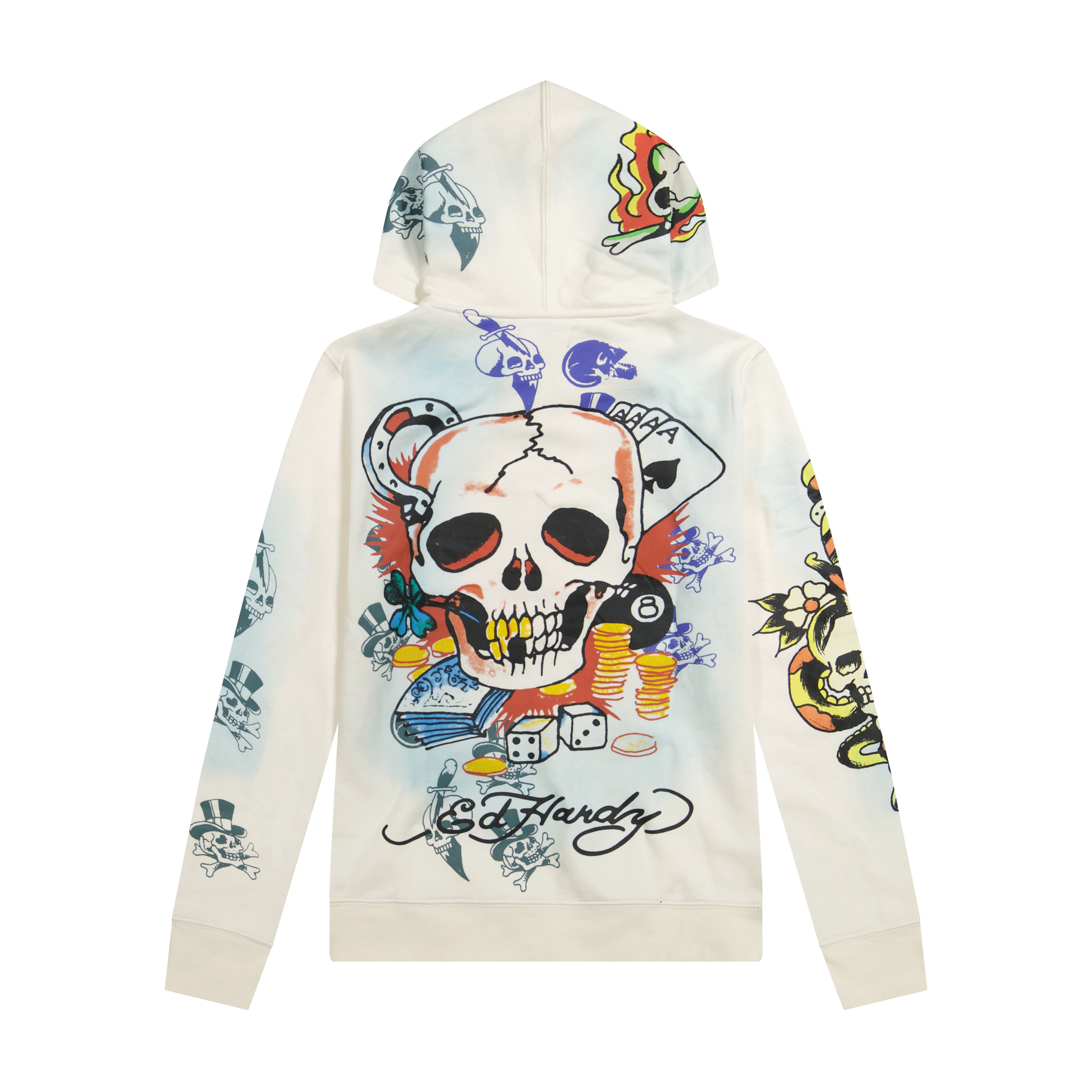 edhardyoriginals S / IVORY Skulls Long Fleece Hoodie