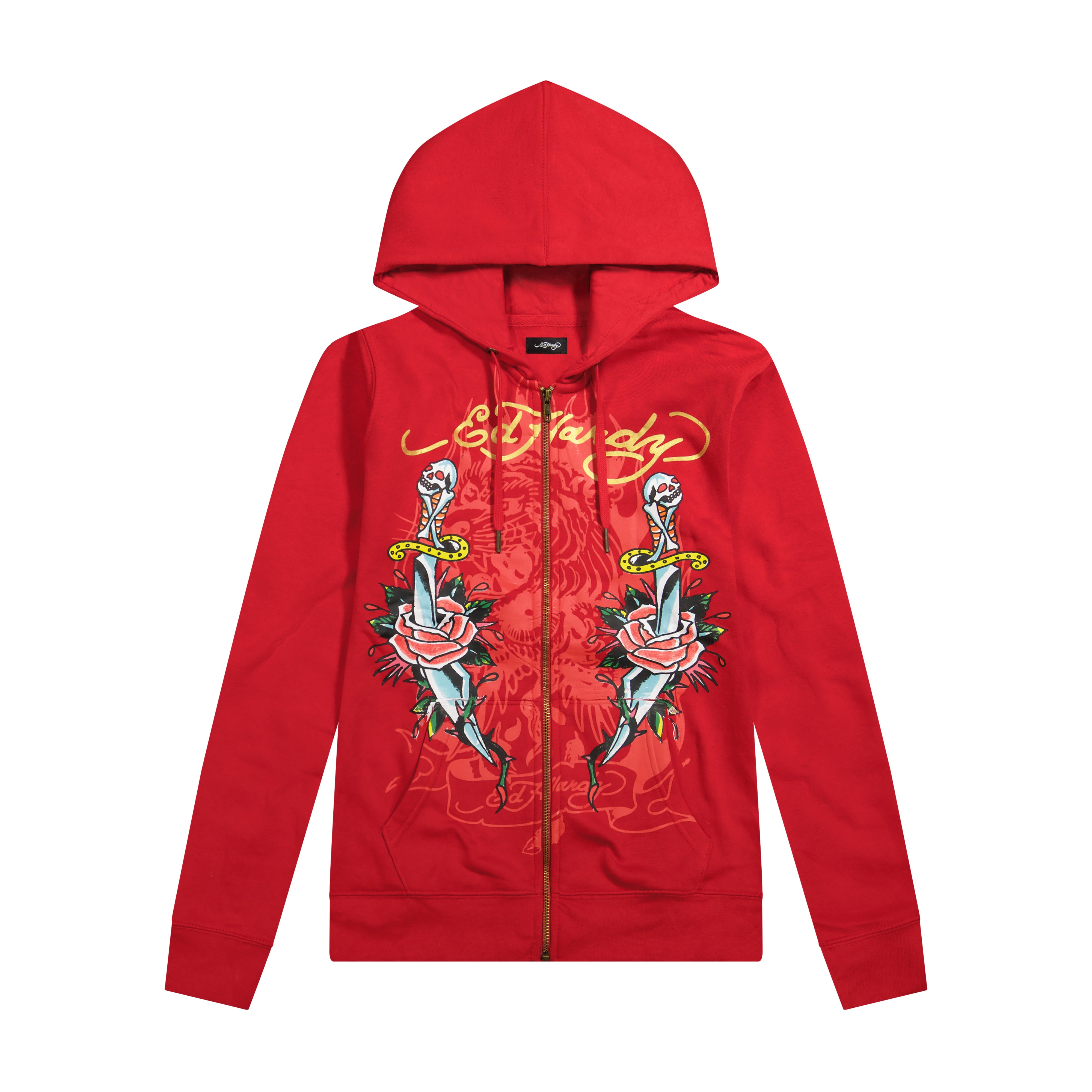 edhardyoriginals S / RED Dagger Roses Long Fleece Hoodie