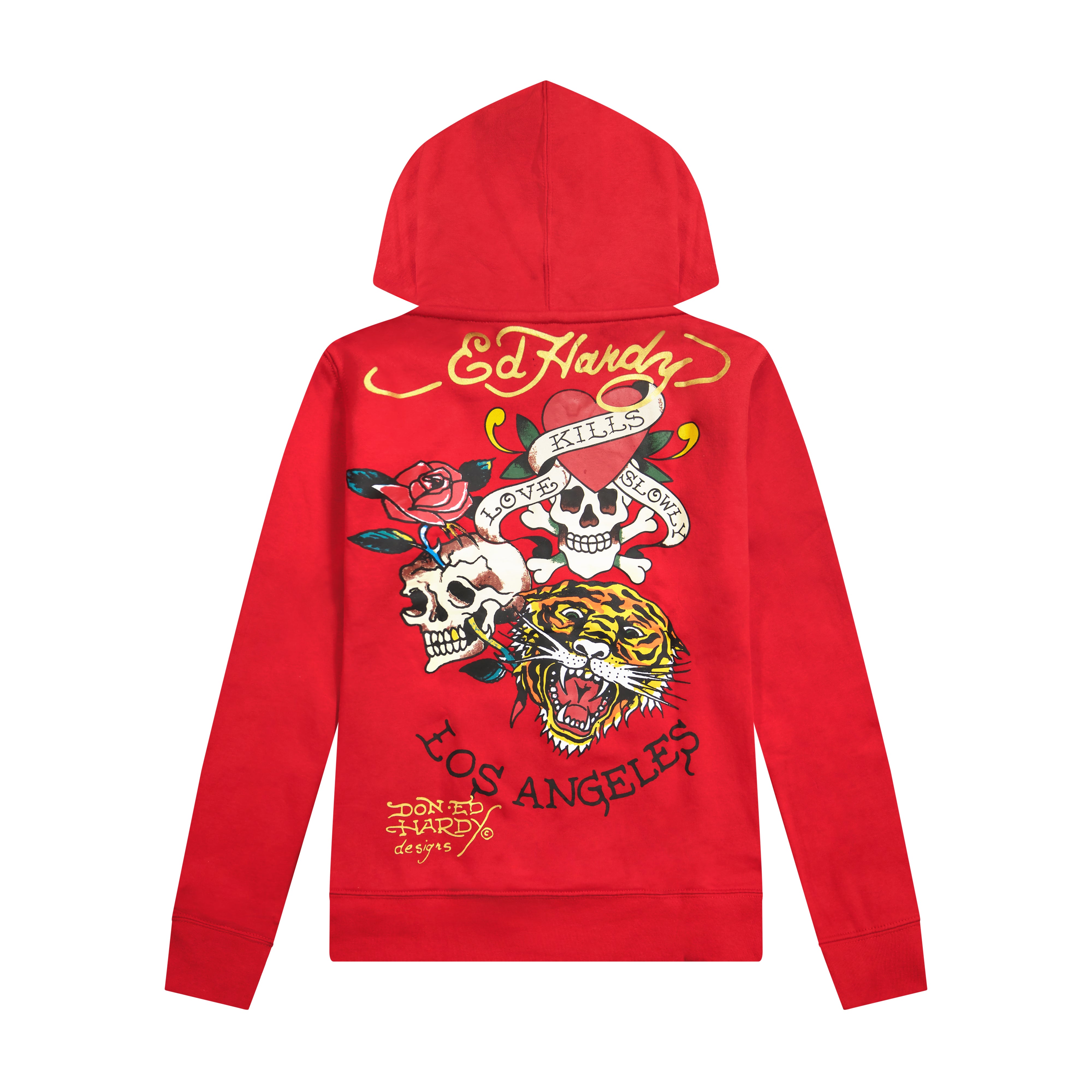 edhardyoriginals S / RED Dagger Roses Long Fleece Hoodie